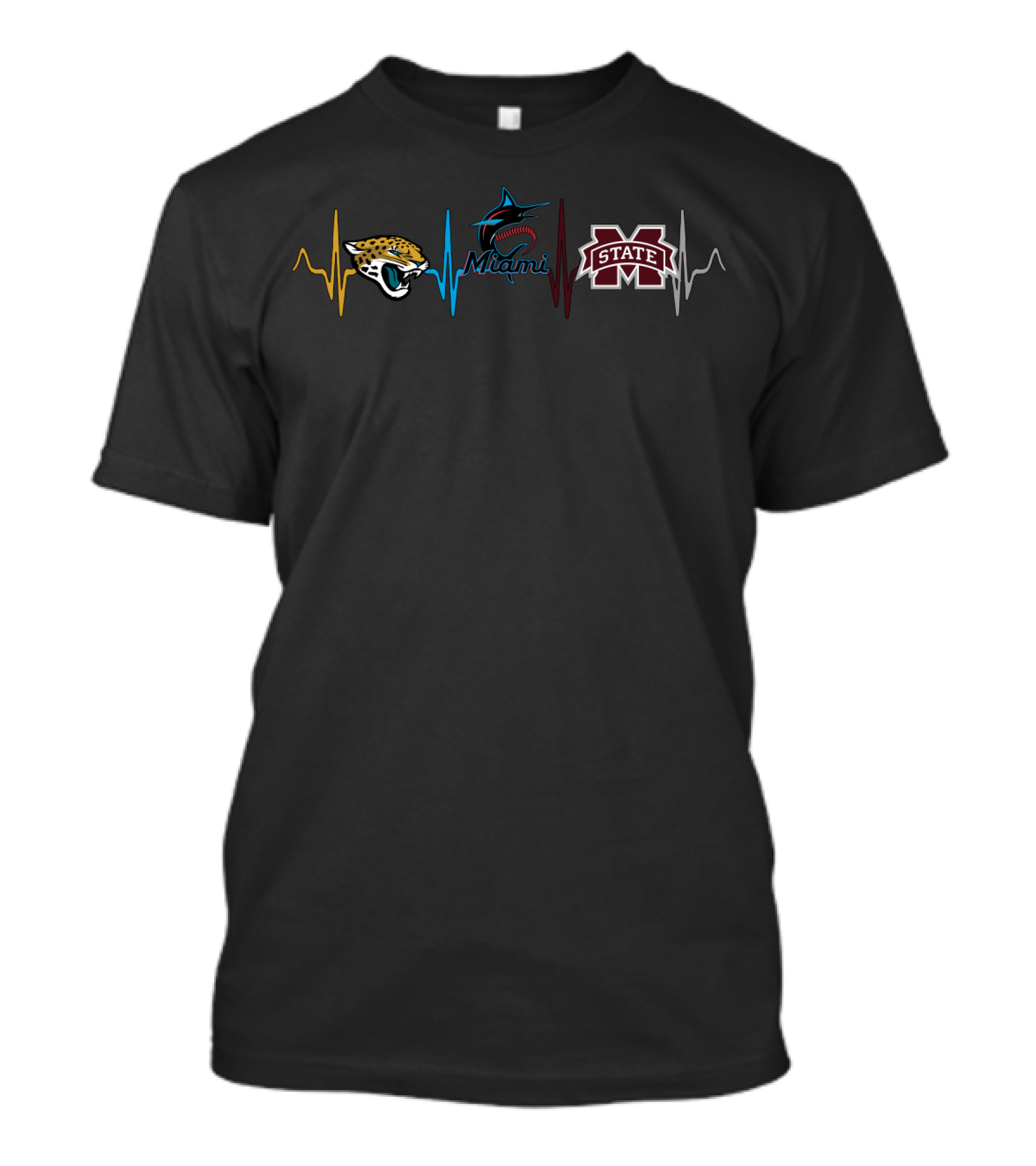 Jacksonville Jaguars Miami Marlins Mississippi State Bulldogs Heartbeat T-Shirt