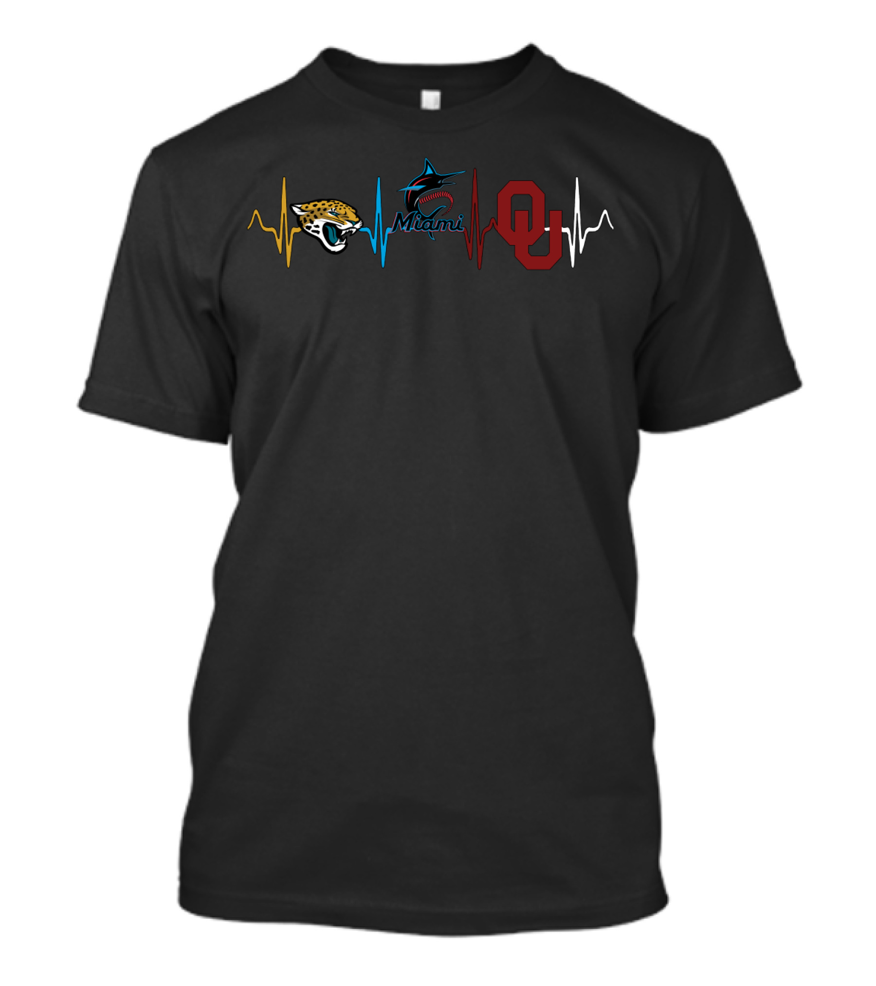 Love Jaguars Miami Marlins Oklahoma Os Heartbeat T-Shirt