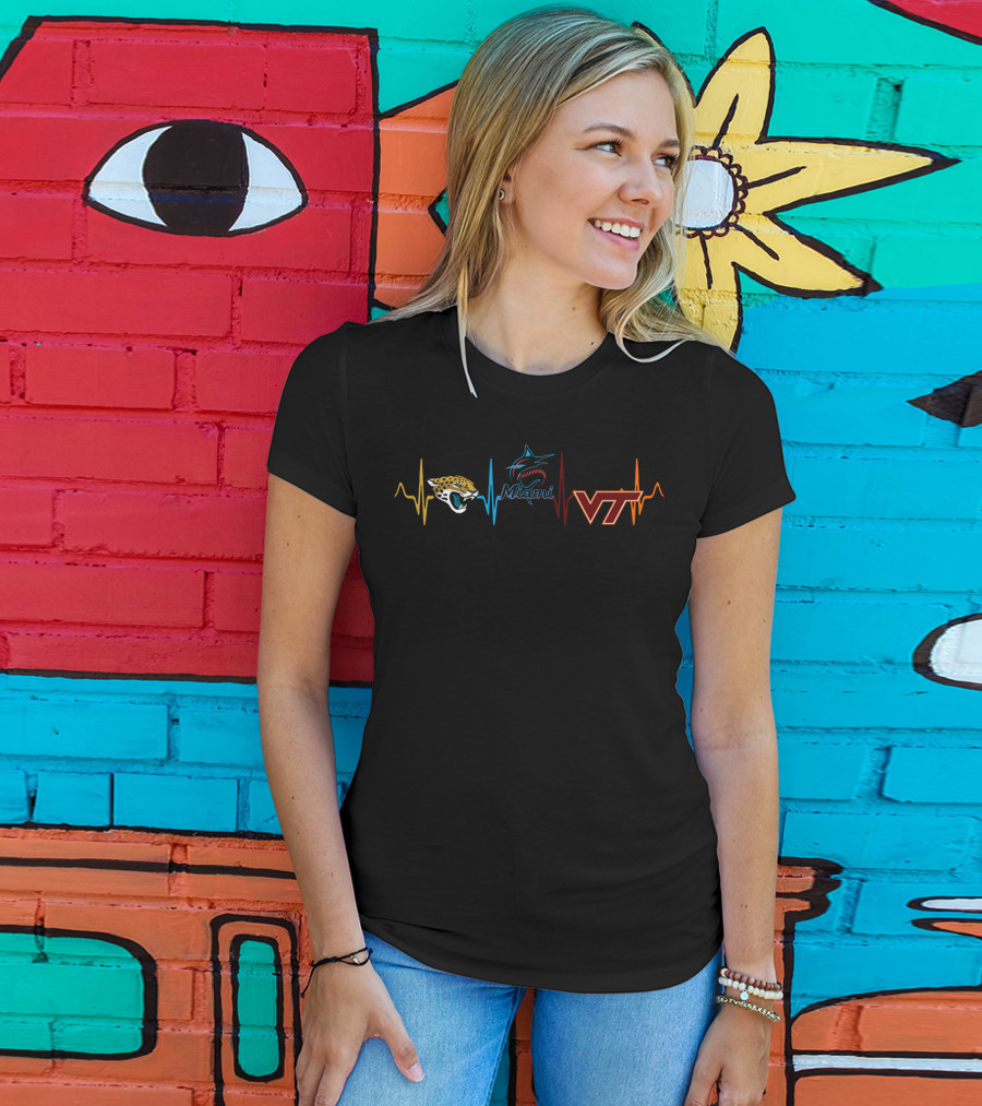 Jacksonville Jaguars Miami Marlins Virginia Tech Hokies Heartbeat T-Shirt