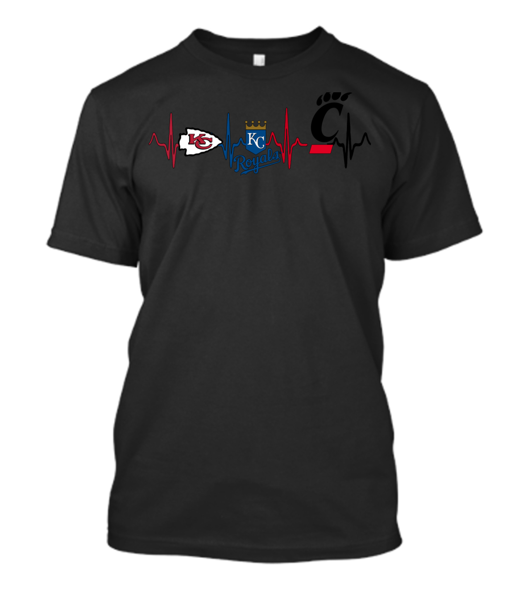 Kansas City Chiefs Royals Heartbeat Cincinnati Bearcats T-Shirt