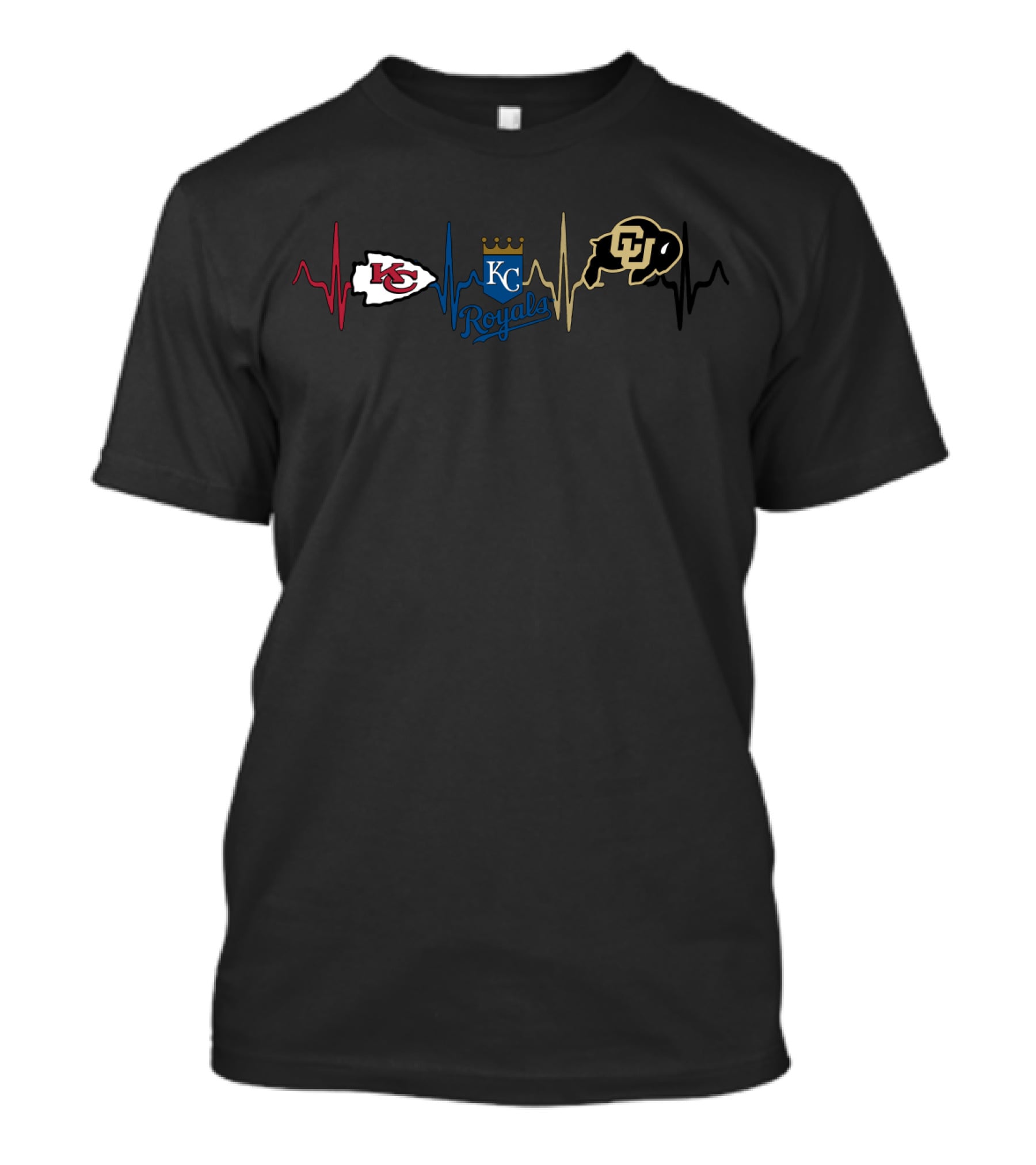 Kansas City Chiefs Royals Colorado Buffaloes Heartbeat T-Shirt