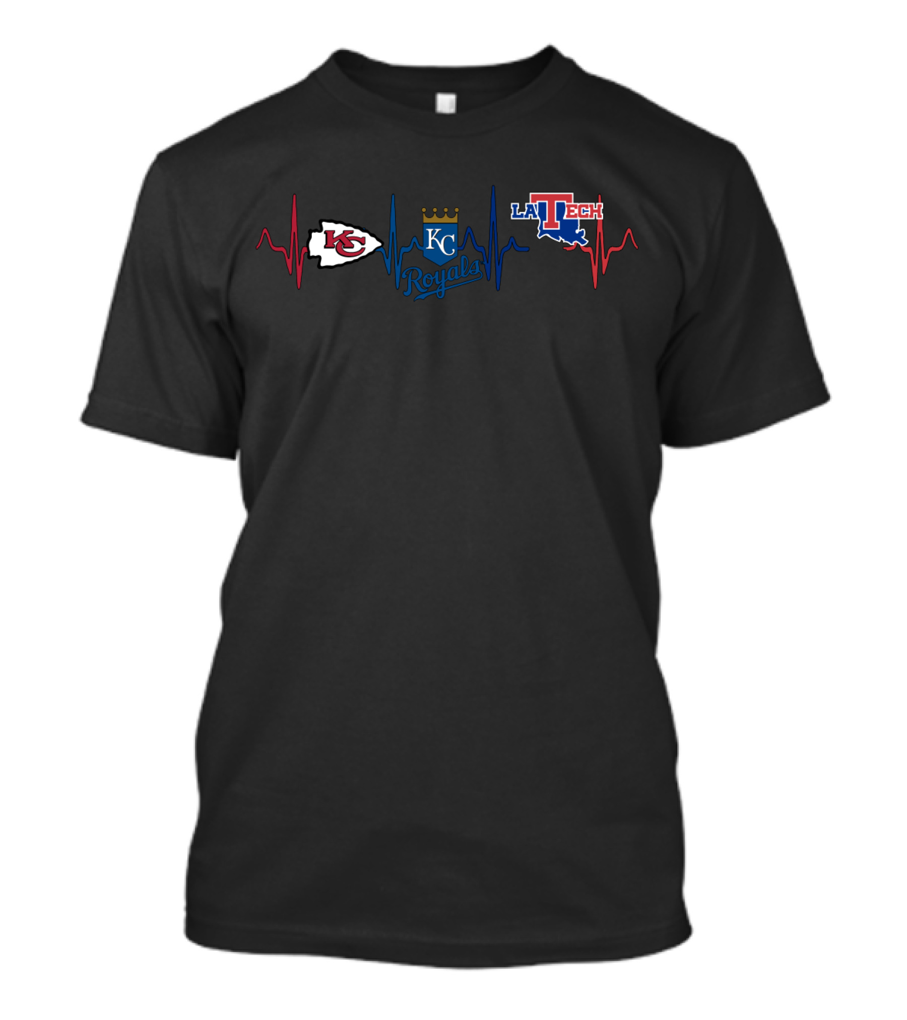 Kansas City Chiefs Royals Louisiana Tech Bulldogs Heartbeat T-Shirt