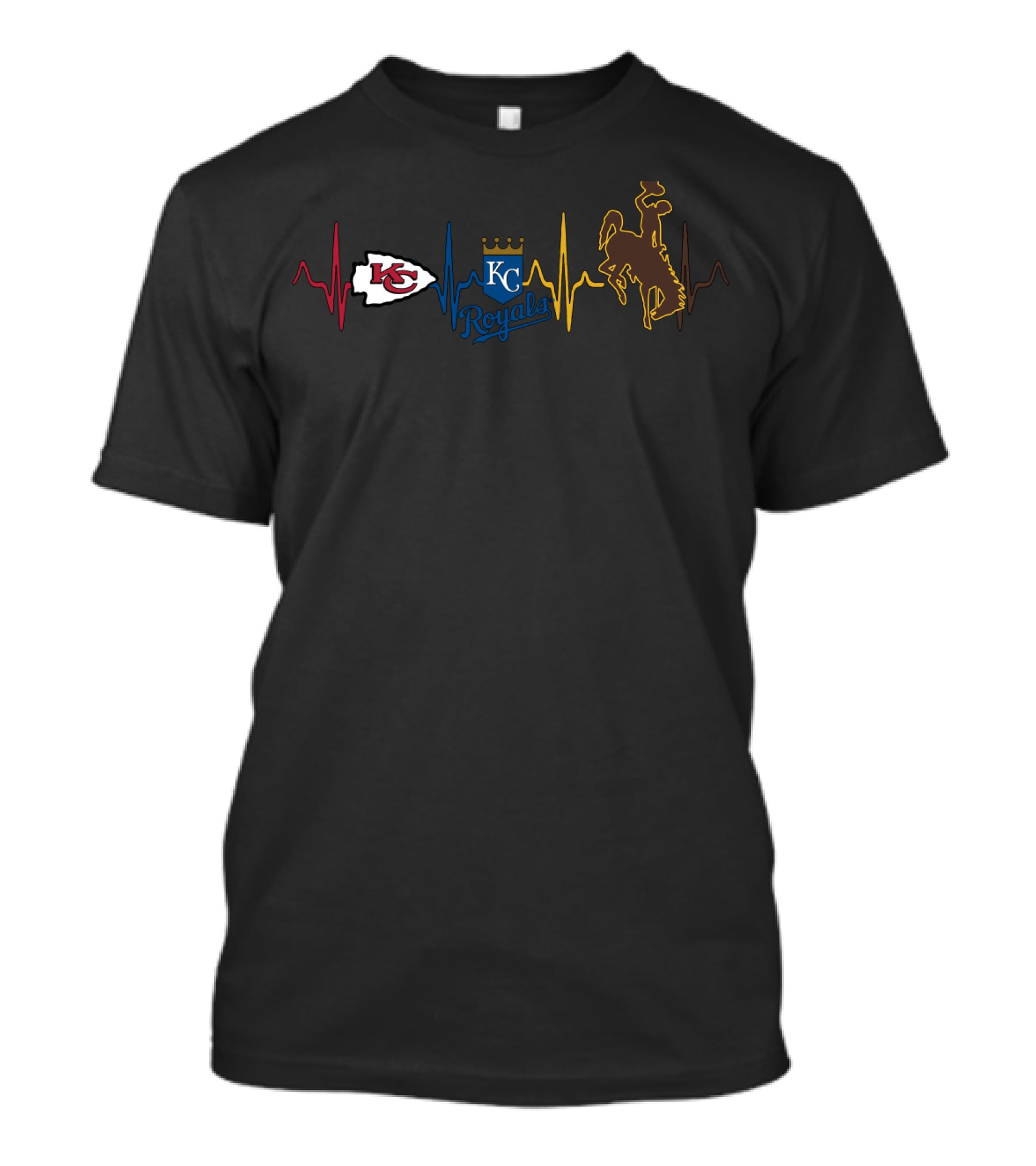 Kansas City Chiefs And Royals Heartbeat With Wyoming Cowboys T-Shirt