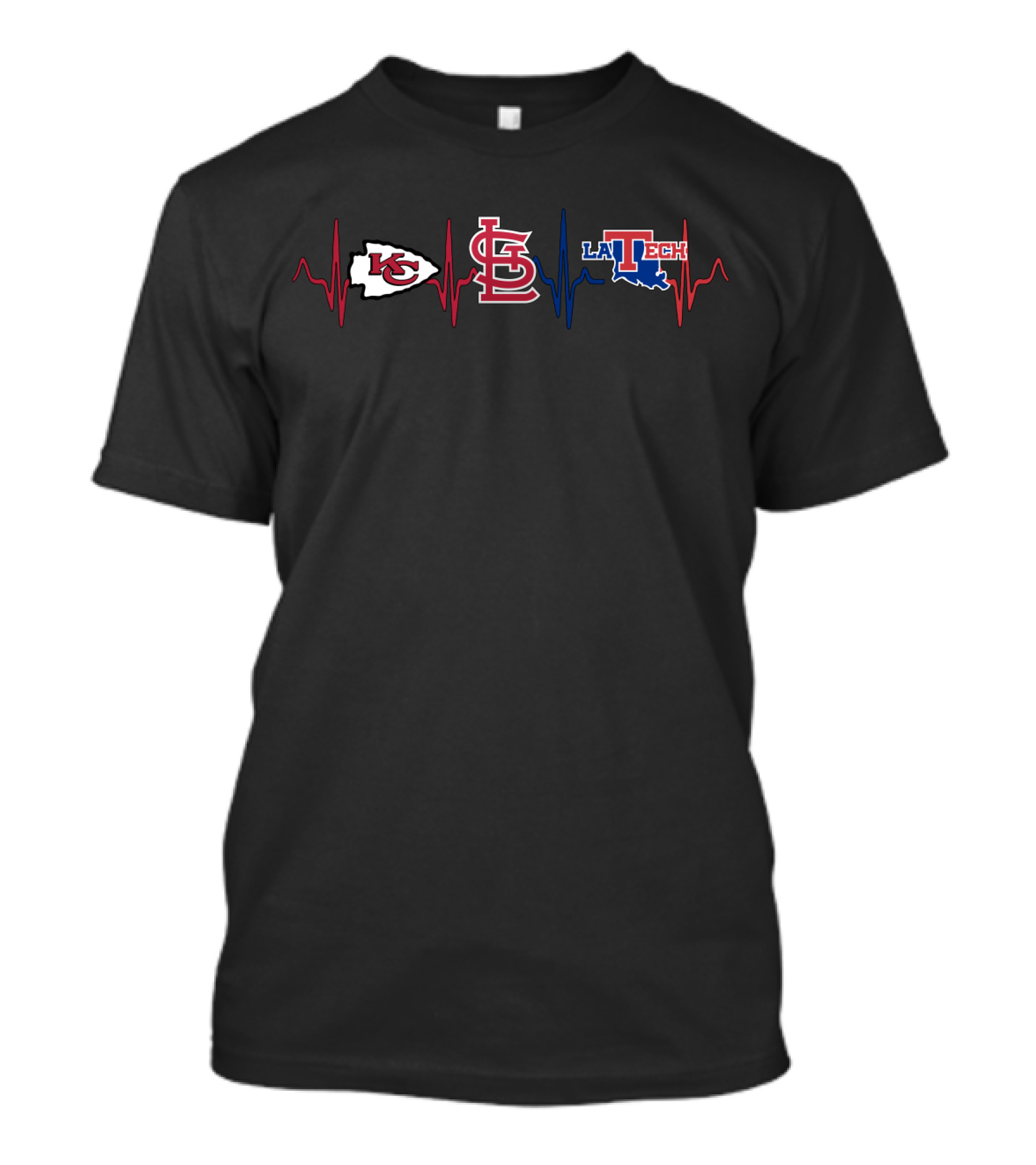 Love Kansas City Chiefs St. Louis Cardinals Louisiana Tech Heartbeat T-Shirt