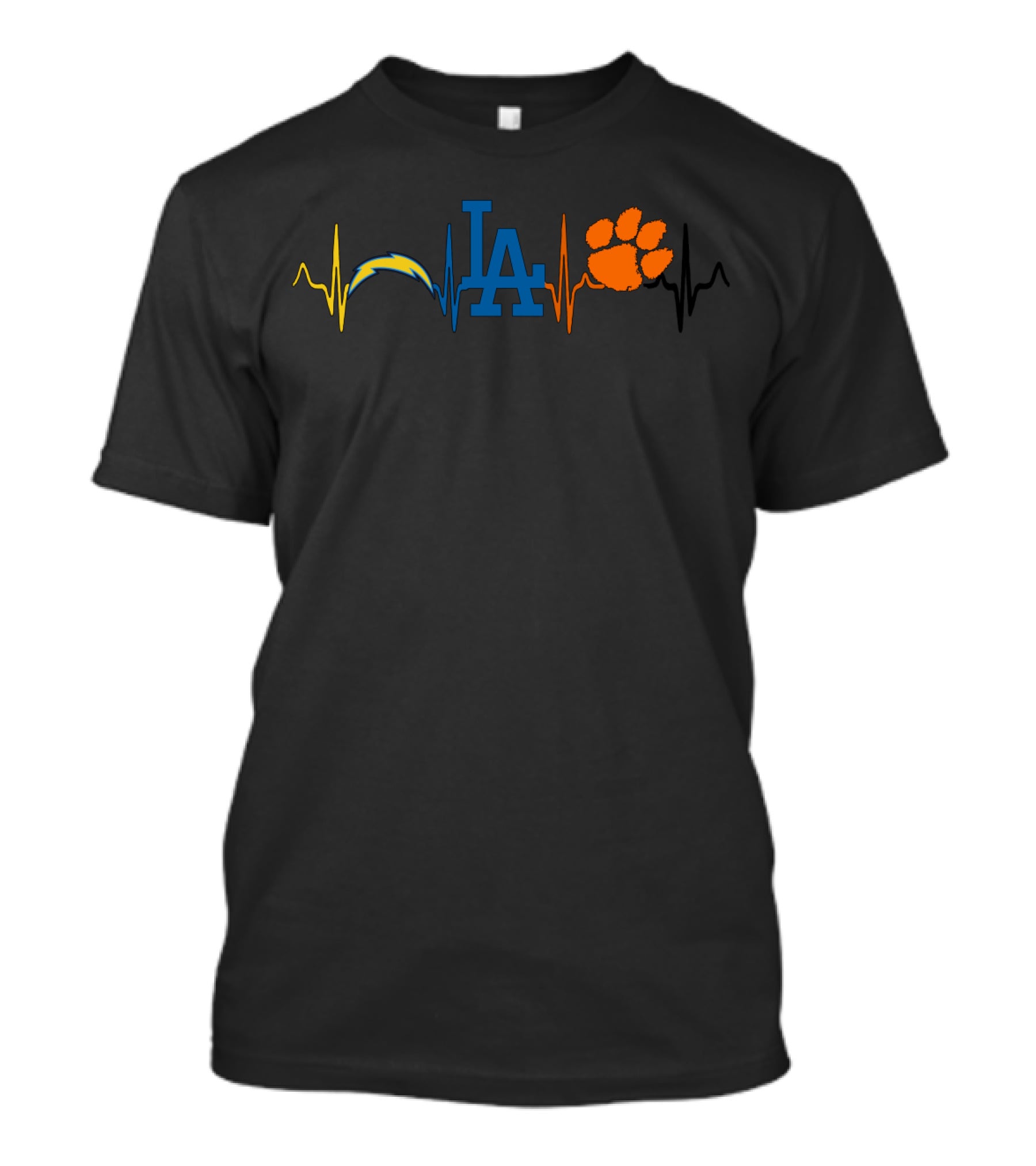 Love Chargers Dodgers Clemson Tigers Heartbeat T-Shirt
