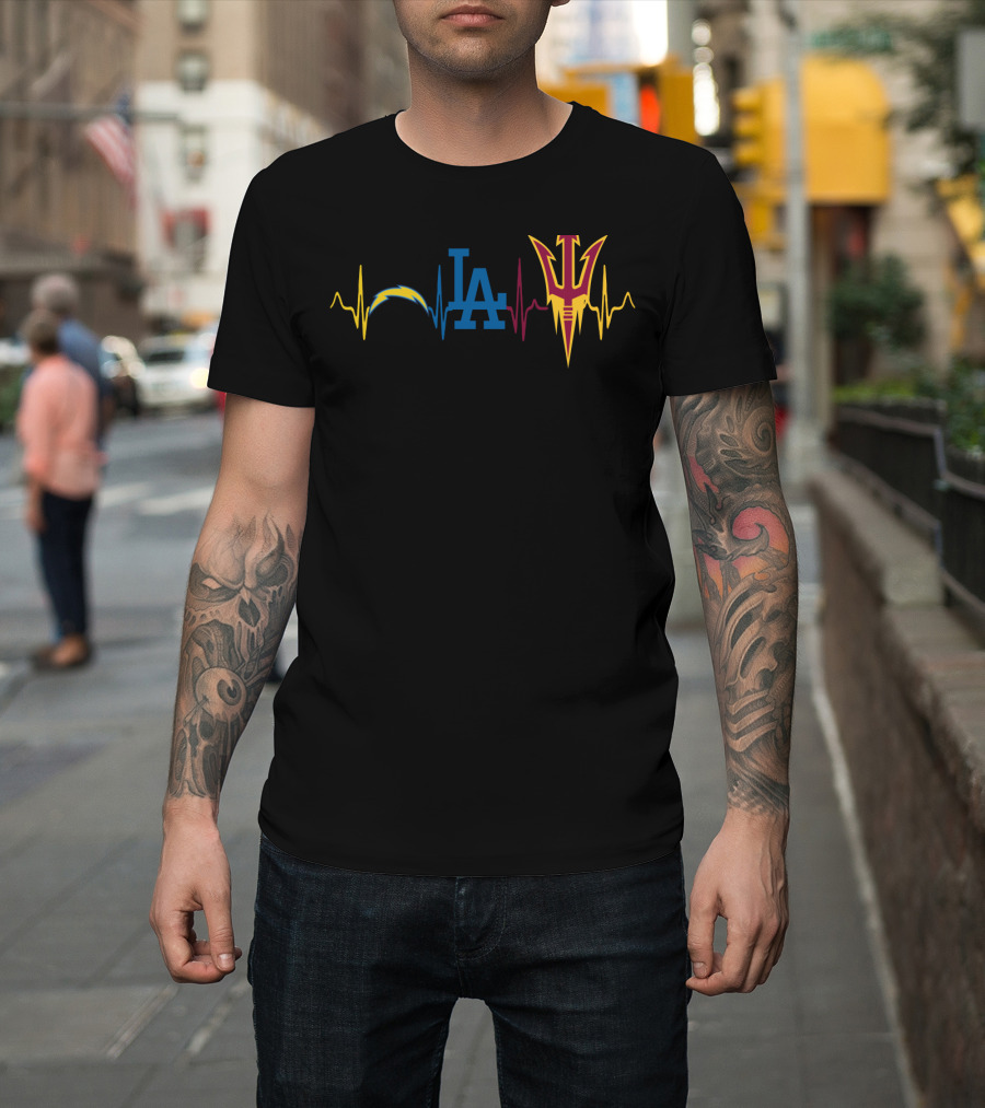 Chargers La Dodgers Arizona State Sun Devils Heartbeat T-Shirt