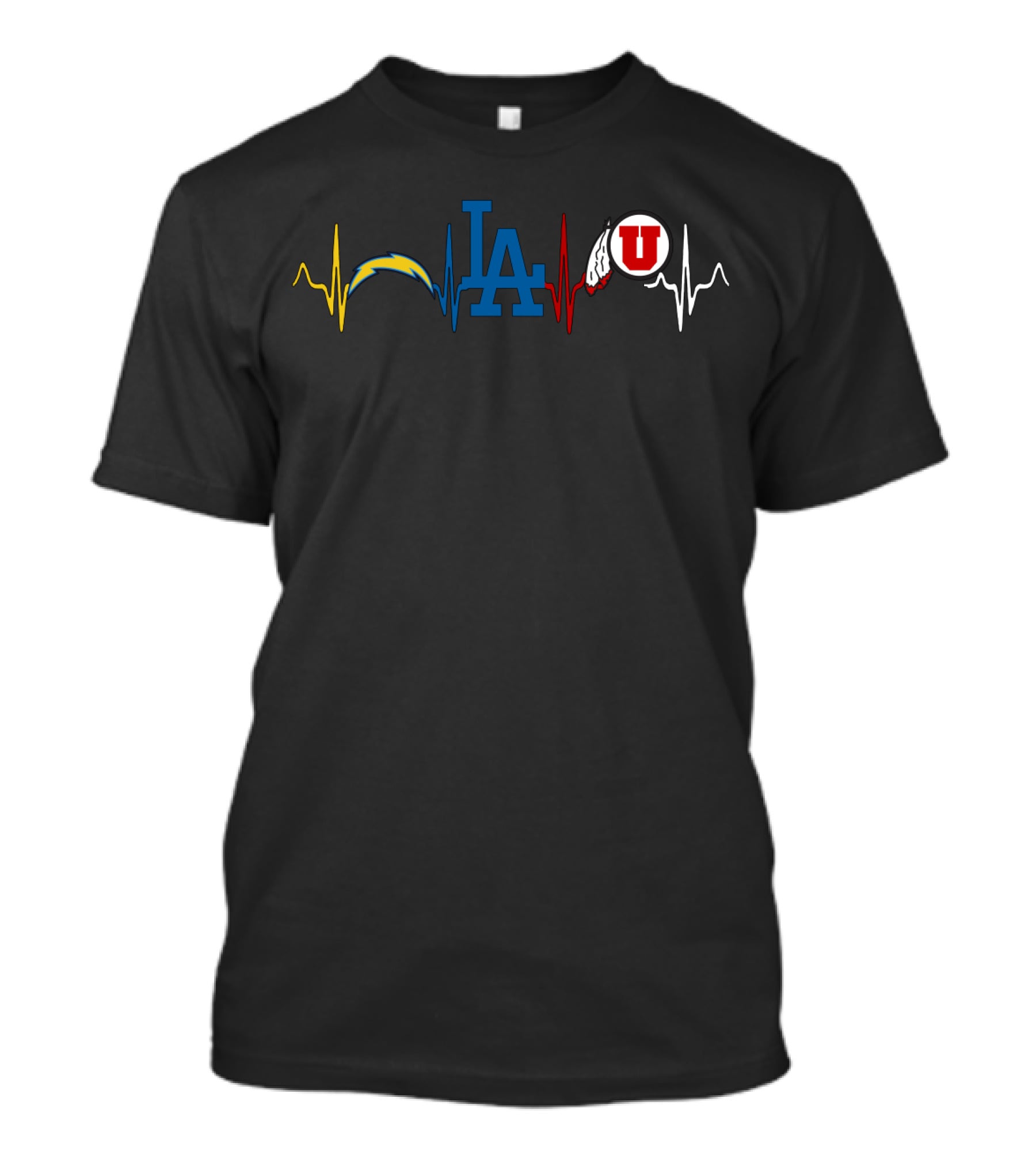 Love Chargers Dodgers Utah Utes Heartbeat T-Shirt