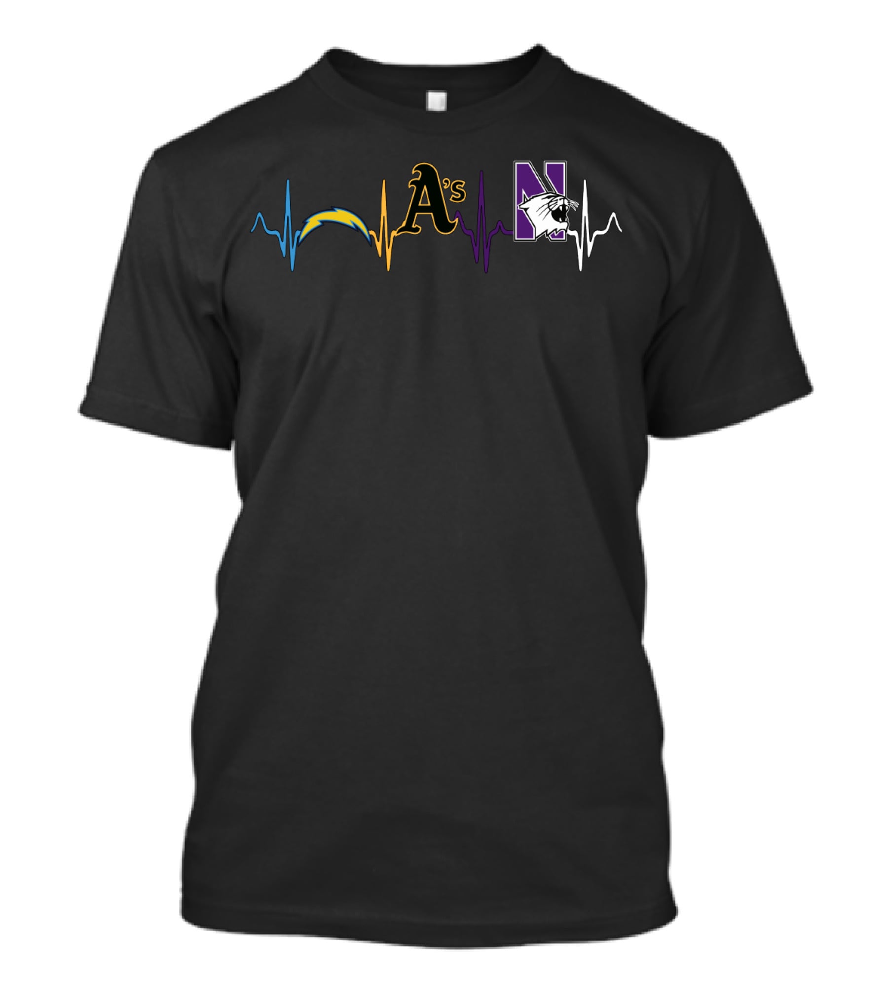 Love Chargers Athletics A's Wildcats Nw Heartbeat T-Shirt
