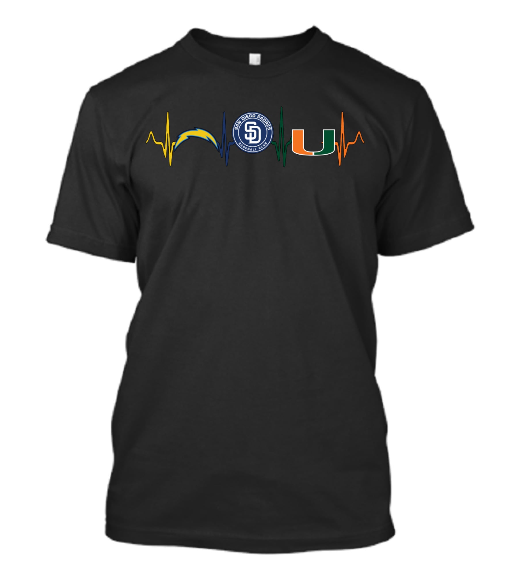 San Diego Chargers Padres Miami Hurricanes Heartbeat T-Shirt