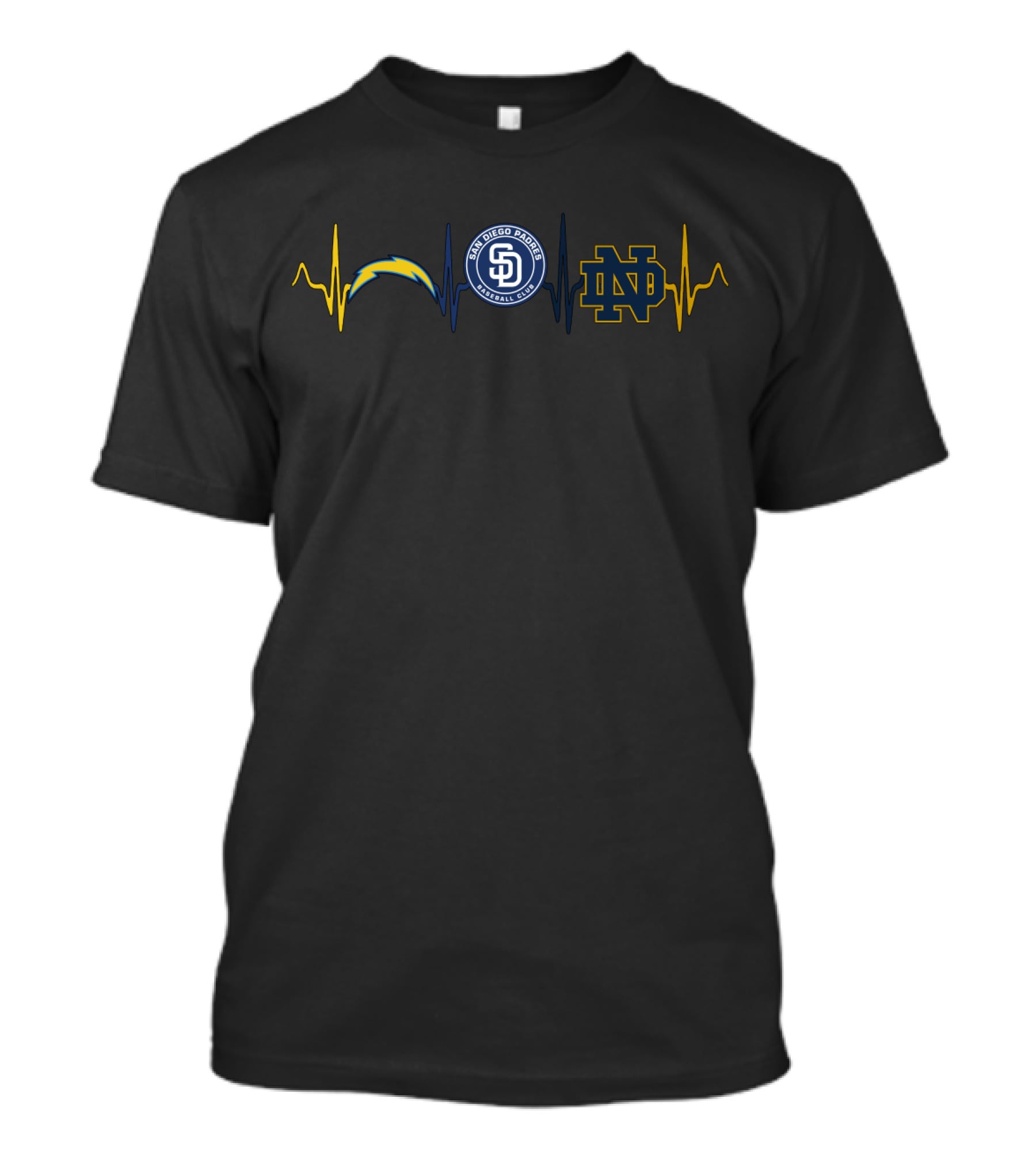 San Diego Chargers Padres Notre Dame Heartbeat T-Shirt