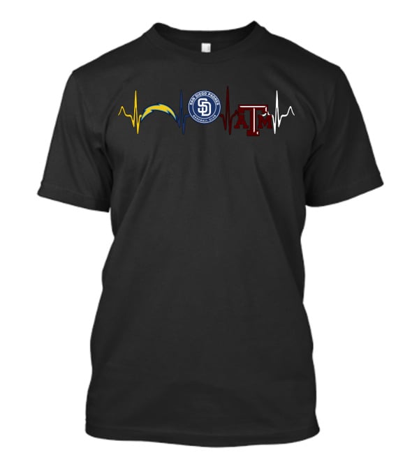 Love Chargers Padres Texas Ama Heartbeat Icons T-Shirt