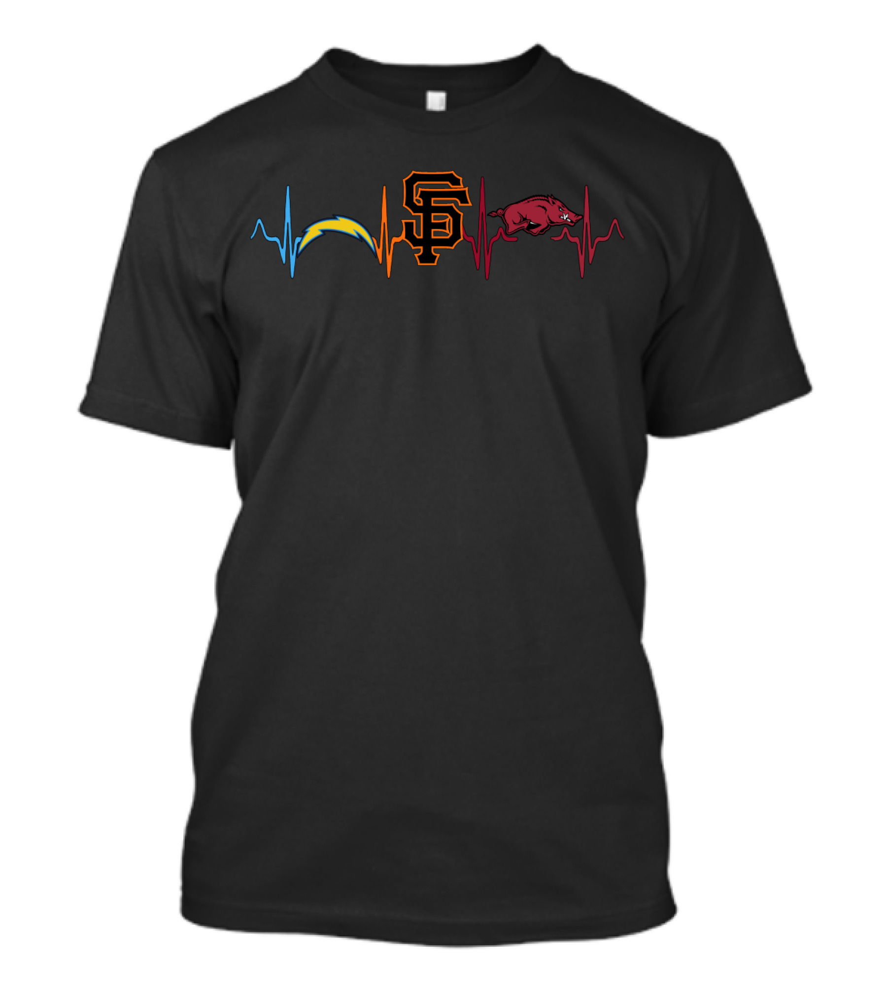 Love Chargers Giants Razorbacks Heartbeat T-Shirt