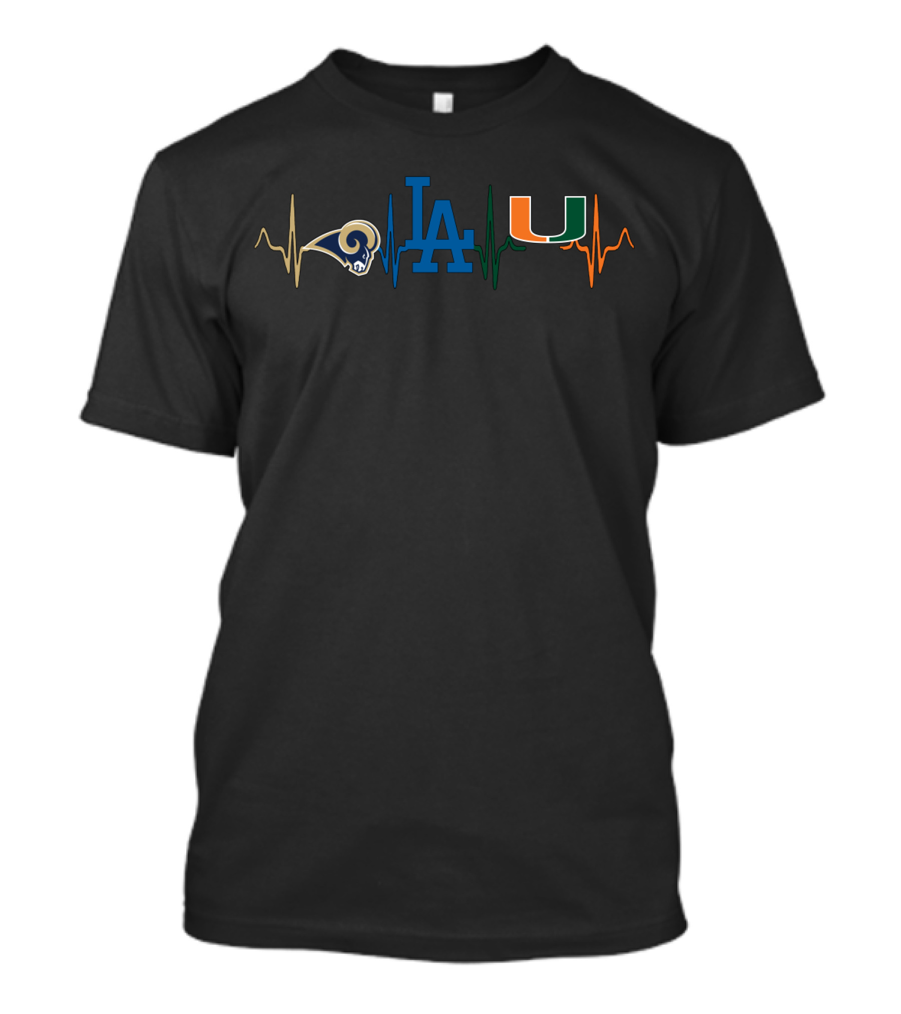 Rams Dodgers Hurricanes Heartbeat Logo Fusion T-Shirt