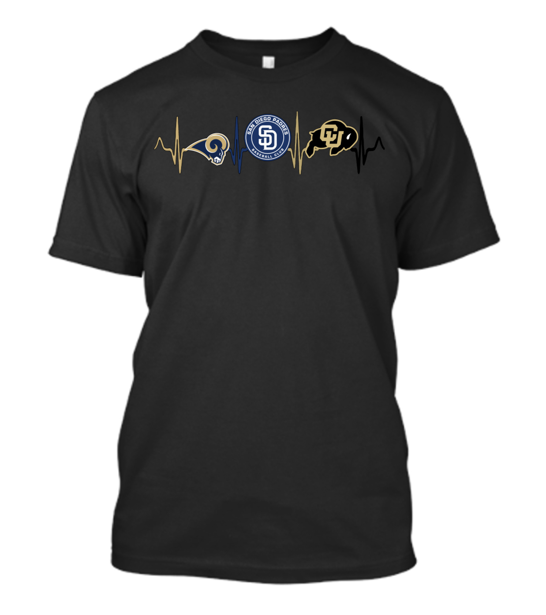 San Diego Padres And Rams With Colorado Buffaloes Heartbeat T-Shirt