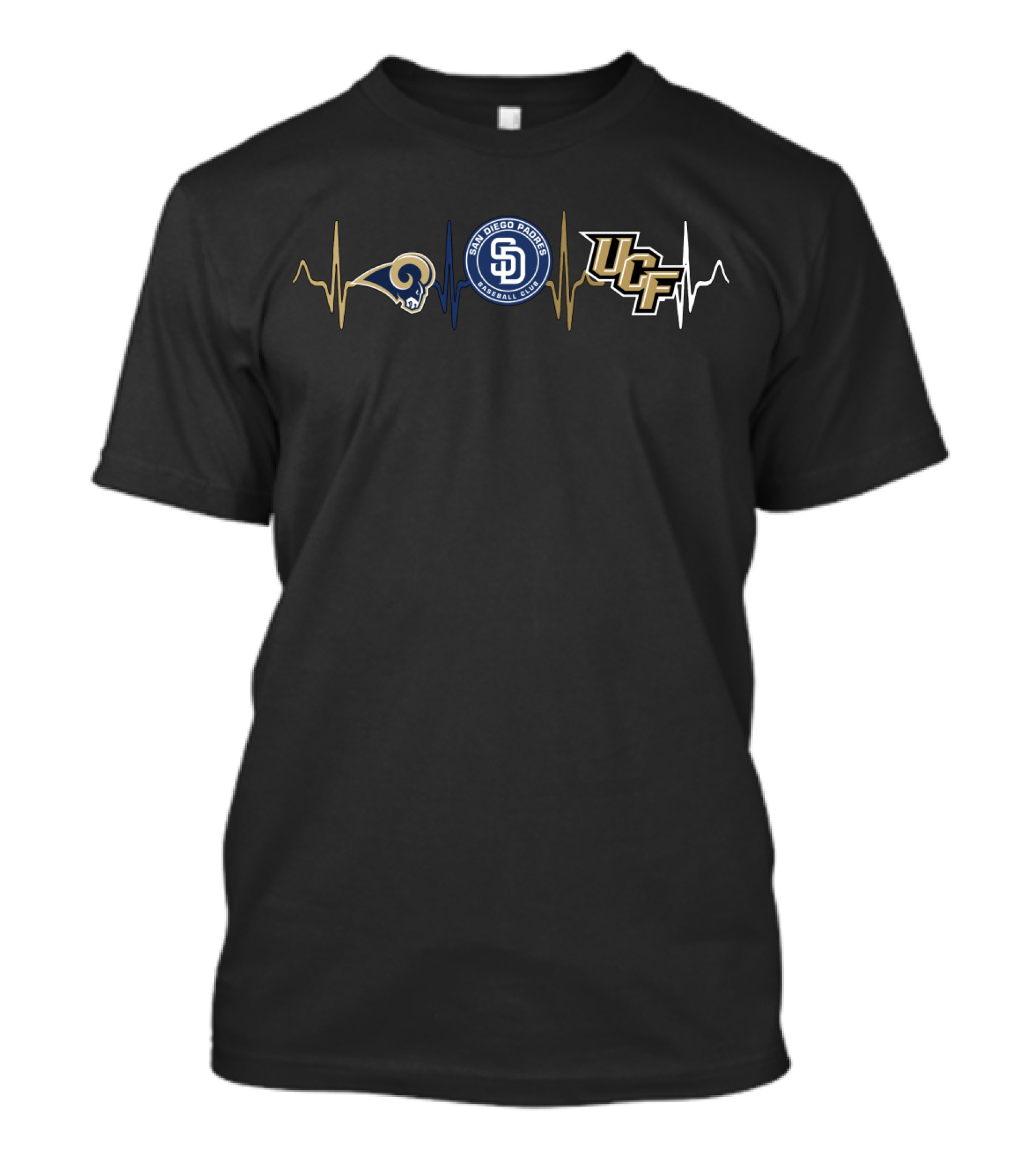 Los Angeles Rams San Diego Padres Ucf Collaboration Heartbeat Line T-Shirt