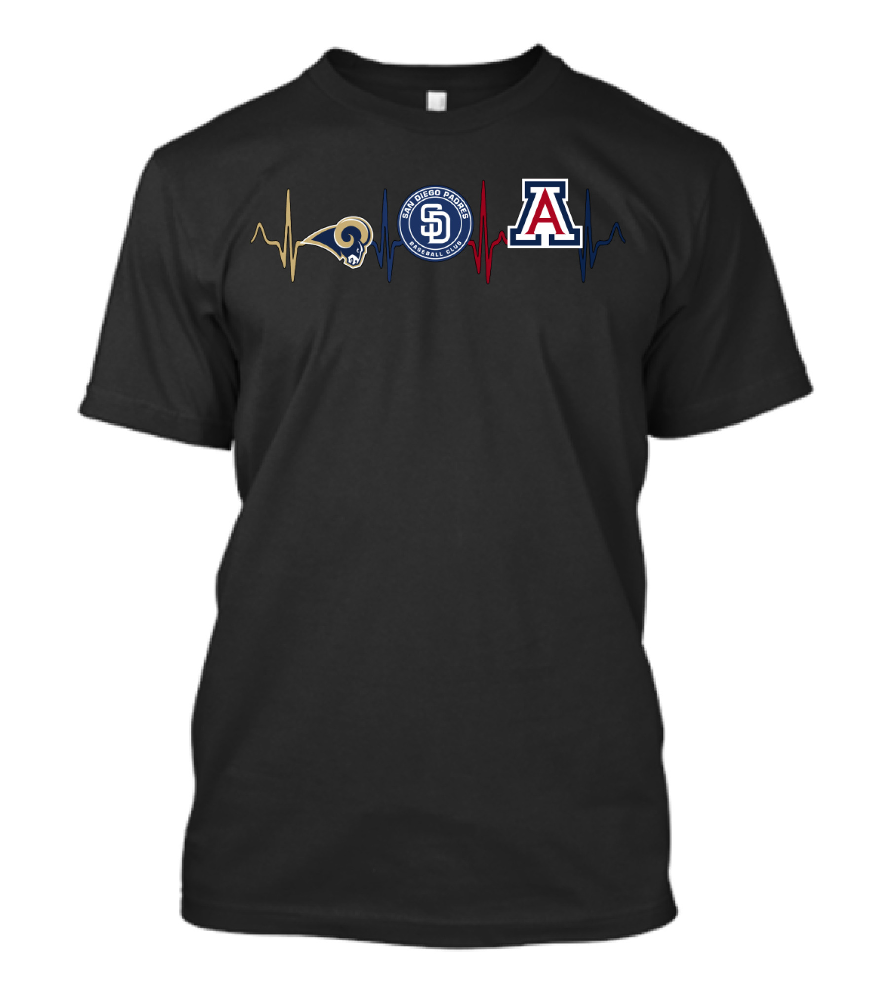 Love Rams Padres Wildcats Heartbeat T-Shirt