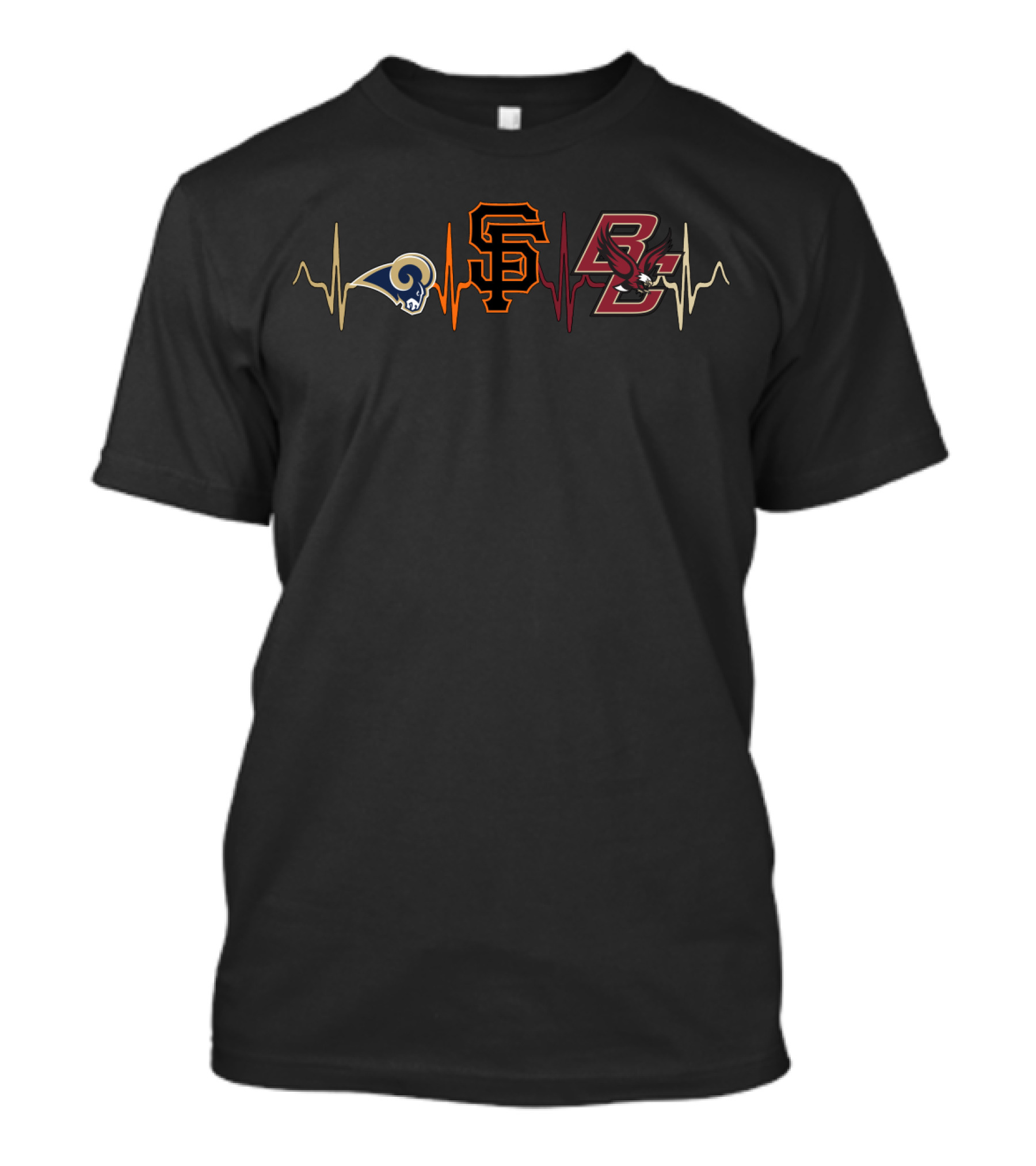 Rams Giants Boston College Heartbeat Sports Fan T-Shirt