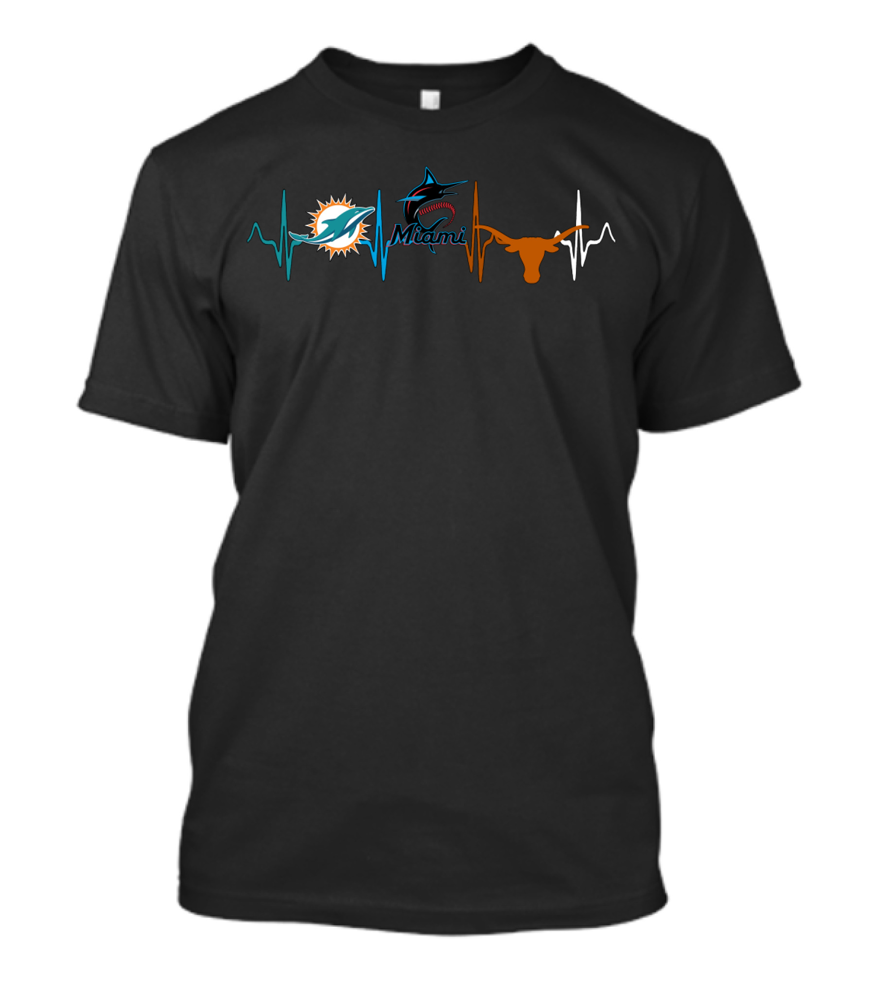 Miami Dolphins Marlins Longhorns Heartbeat T-Shirt