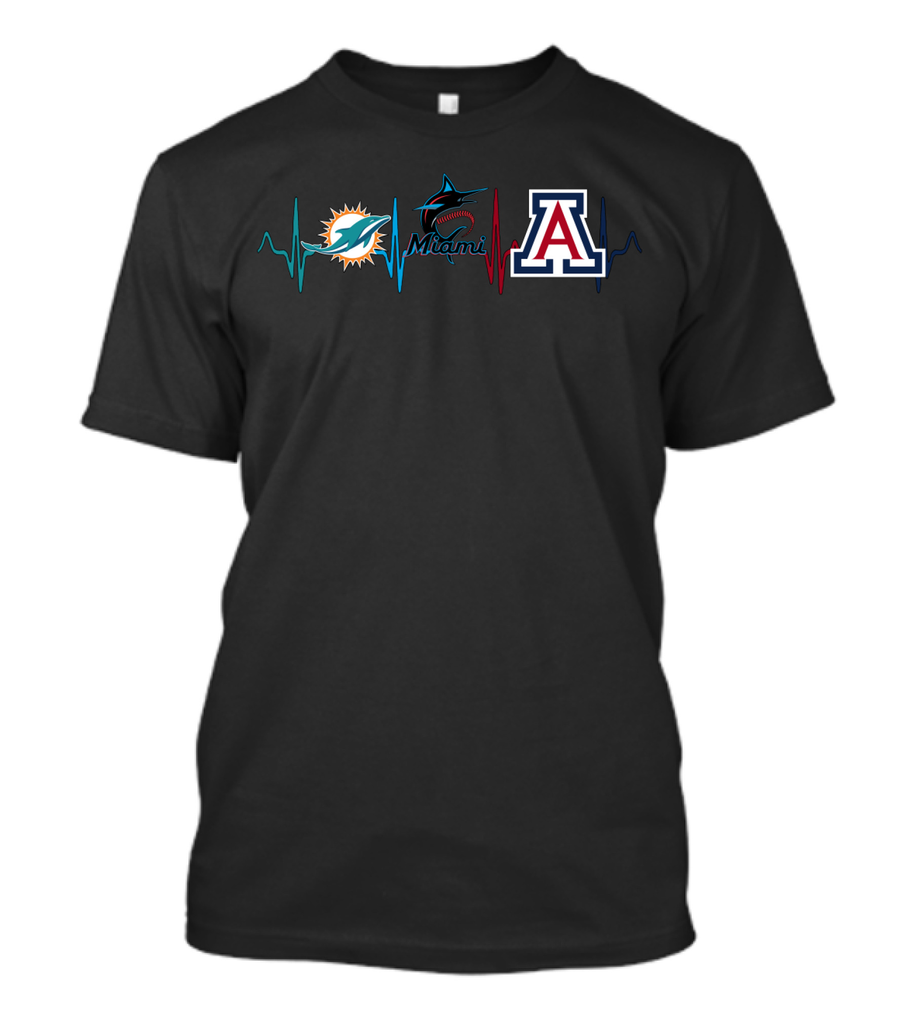 Miami Dolphins Marlins Arizona Wildcats Heartbeat T-Shirt