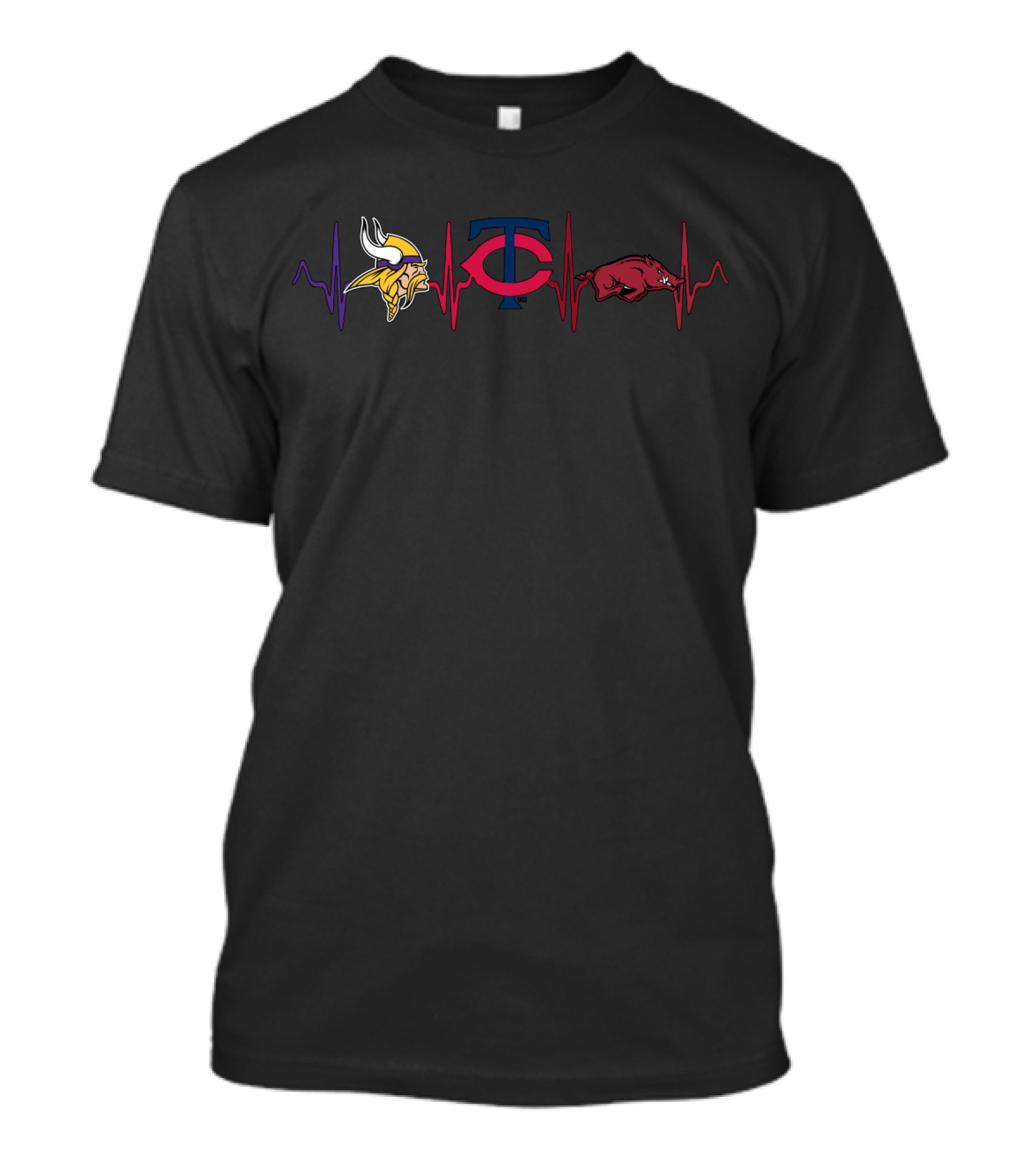 Vikings Twins Arkansas Razorbacks Heartbeat T-Shirt