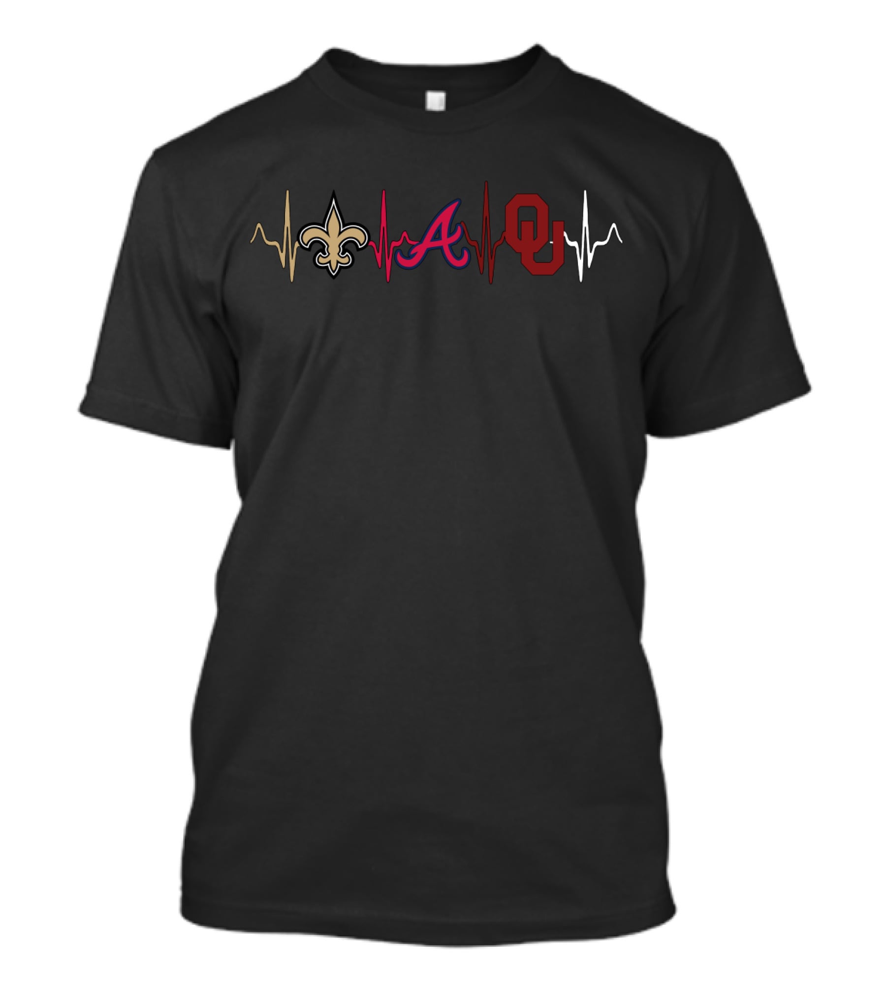 Love New Orleans Atlanta Oklahoma Saints Braves Os Heartbeat T-Shirt