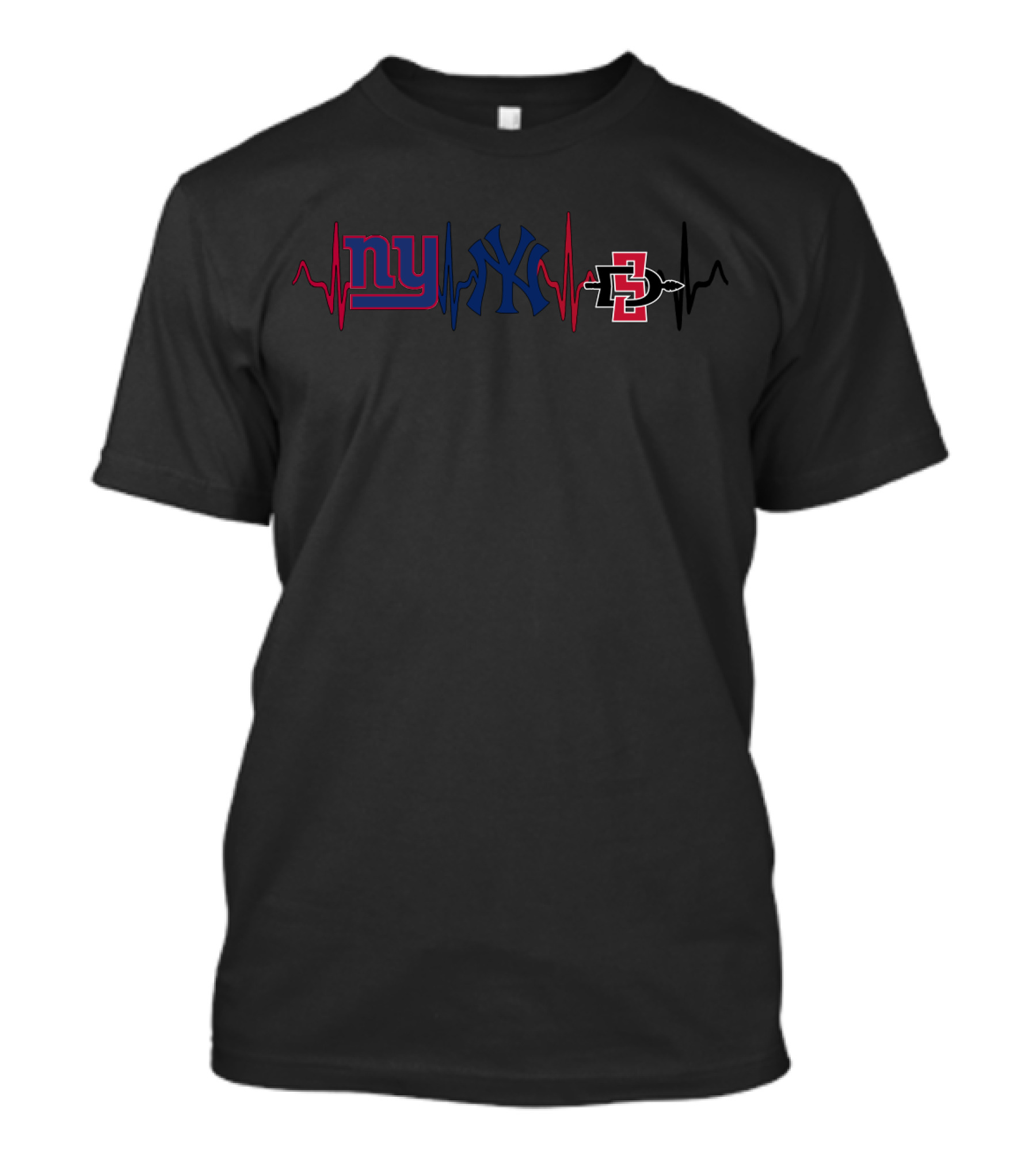 New York Giants Yankees Sdsu Aztecs Heartbeat T-Shirt
