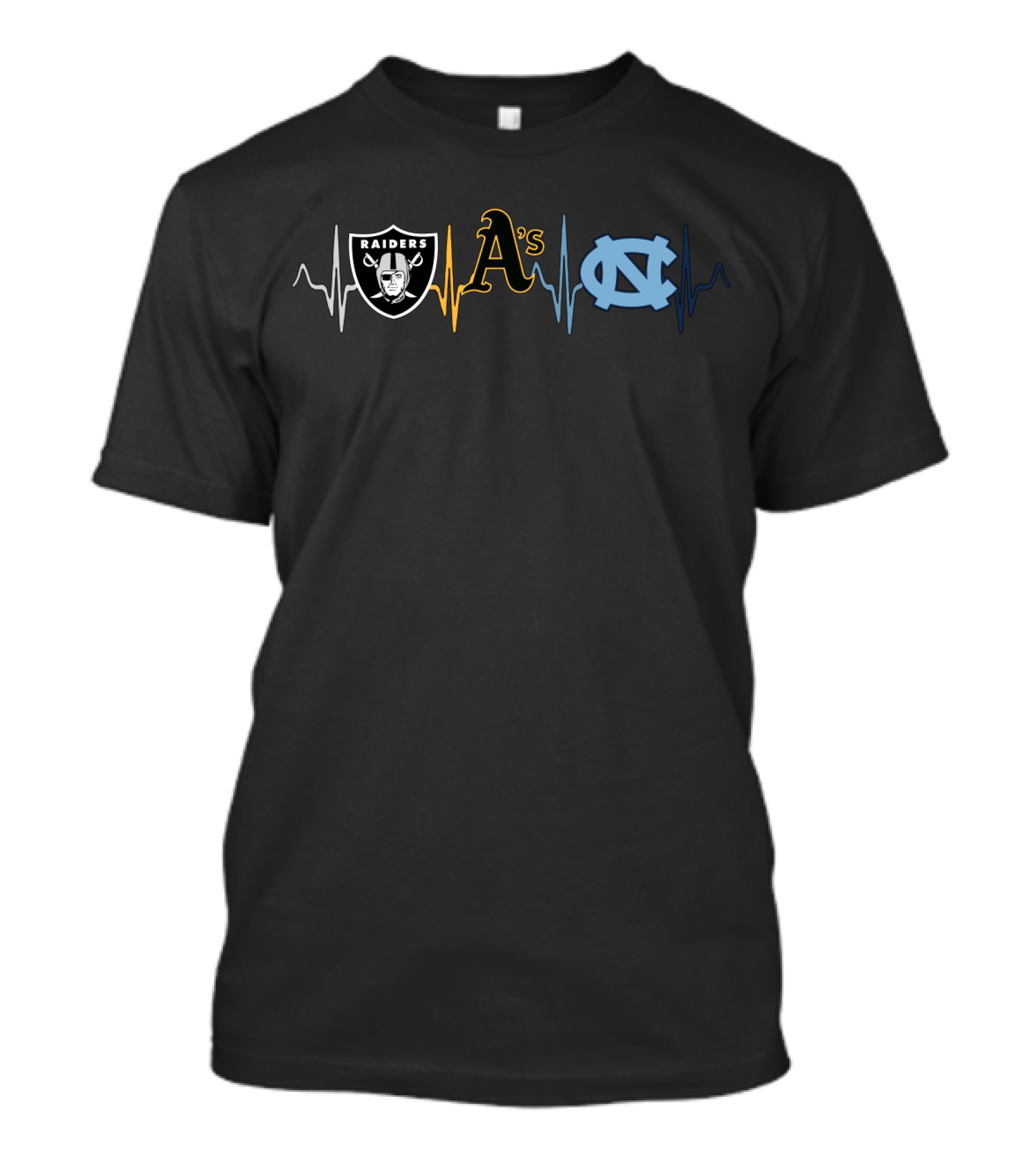 Heartbeats For Raiders A's And Tar Heels T-Shirt