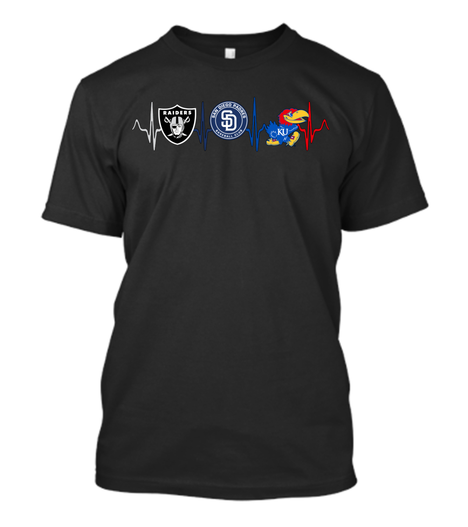 Love Raiders Padres Kansas Jayhawks Kj Sports Heartbeat T-Shirt
