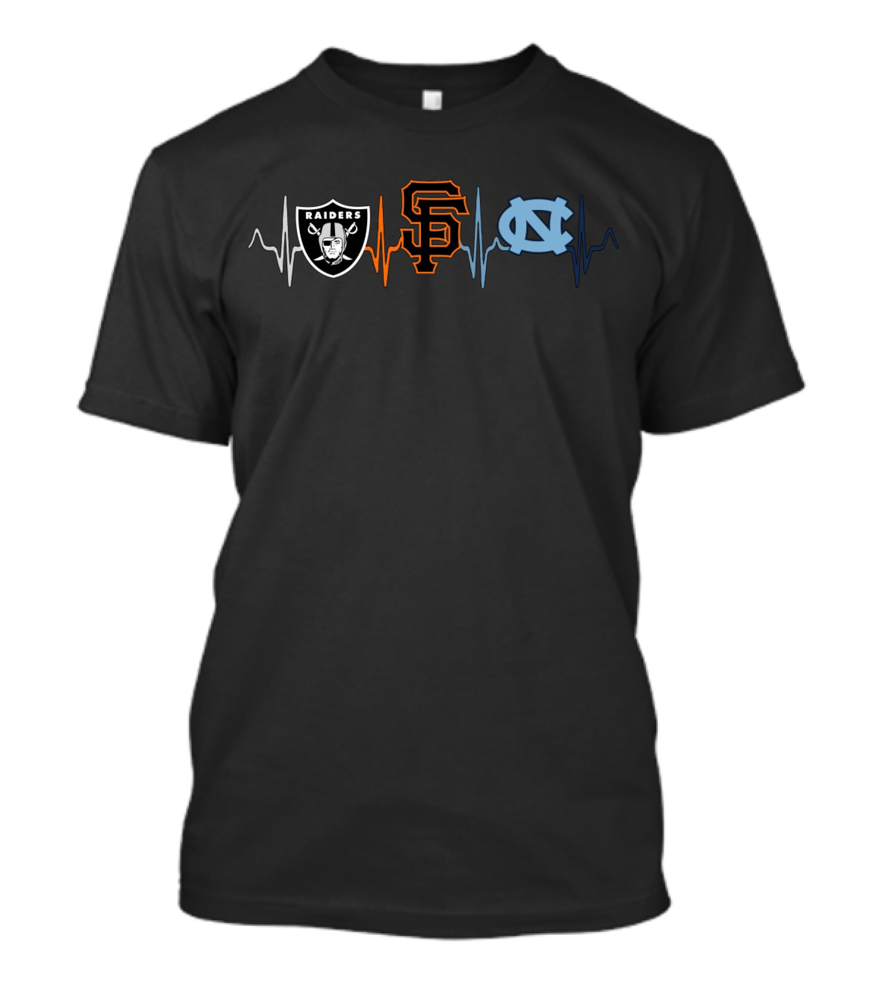 Raiders San Francisco Giants North Carolina Tar Heels Heartbeat T-Shirt