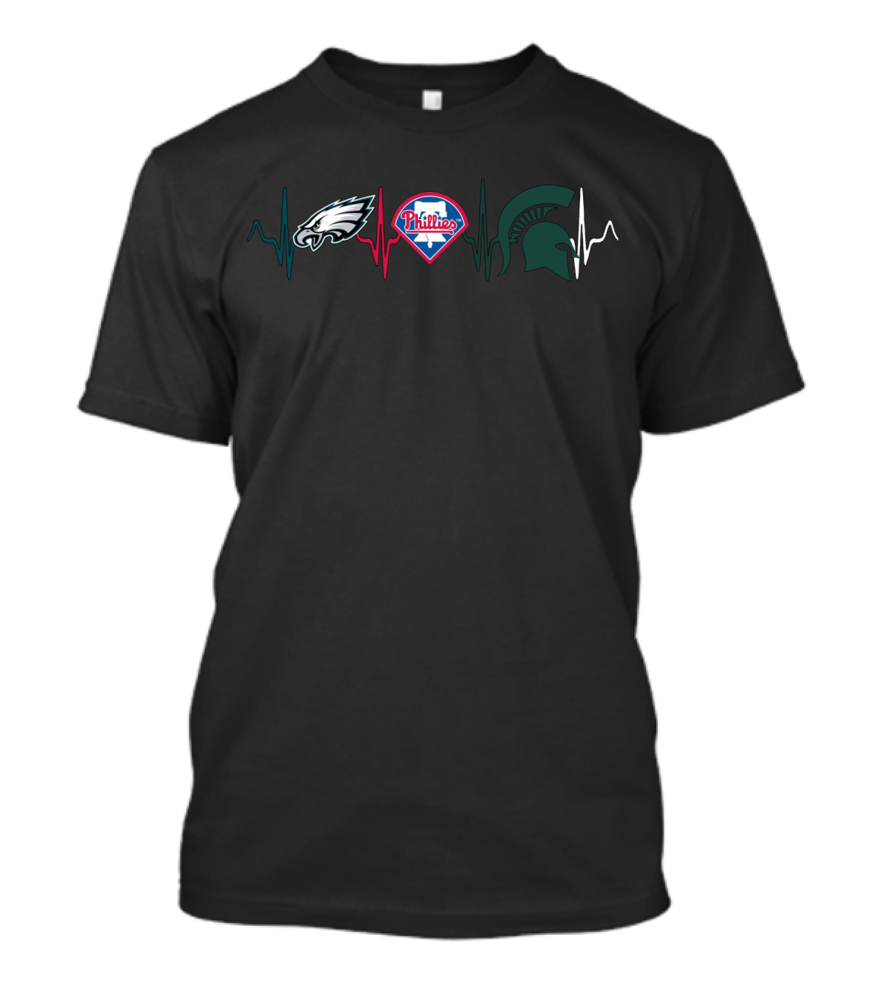 Philadelphia Eagles Phillies Michigan State Spartans Heartbeat T-Shirt