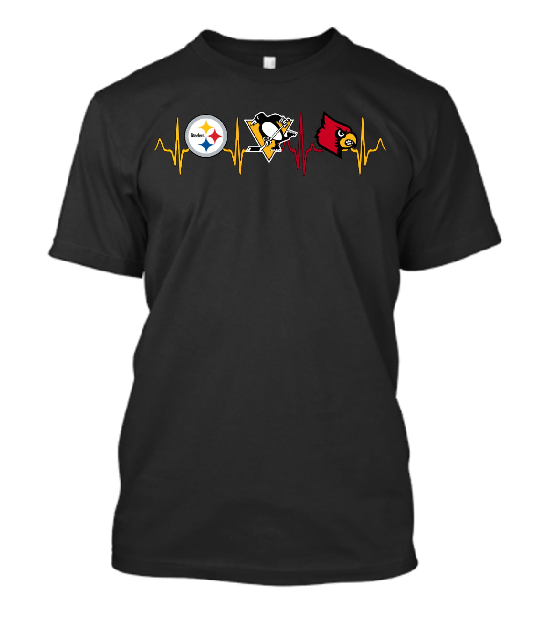 Steelers Penguins Louisville Cardinals Heartbeat T-Shirt