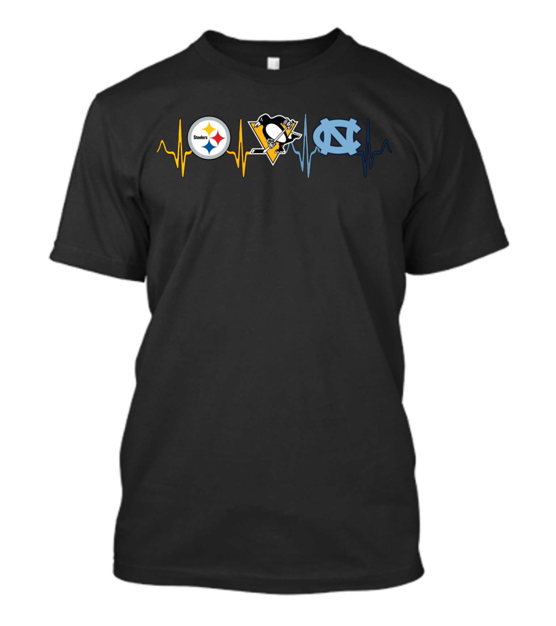 Steelers Penguins North Carolina Tar Heels Heartbeat Fan T-Shirt