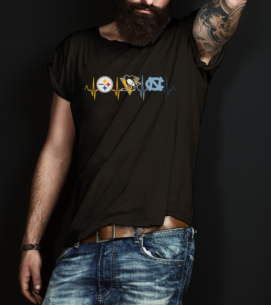 Steelers Penguins North Carolina Tar Heels Heartbeat Fan T-Shirt