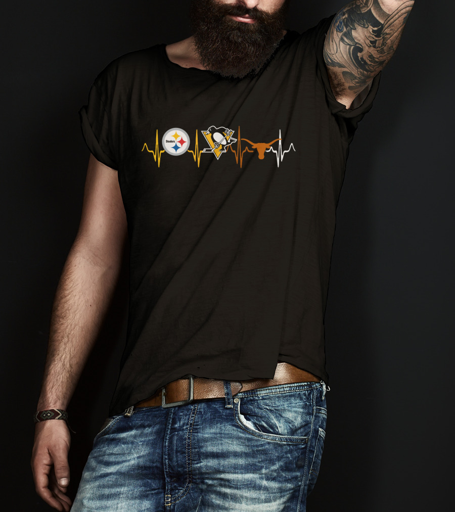 Steelers Penguins Longhorns Heartbeat Theme T-Shirt