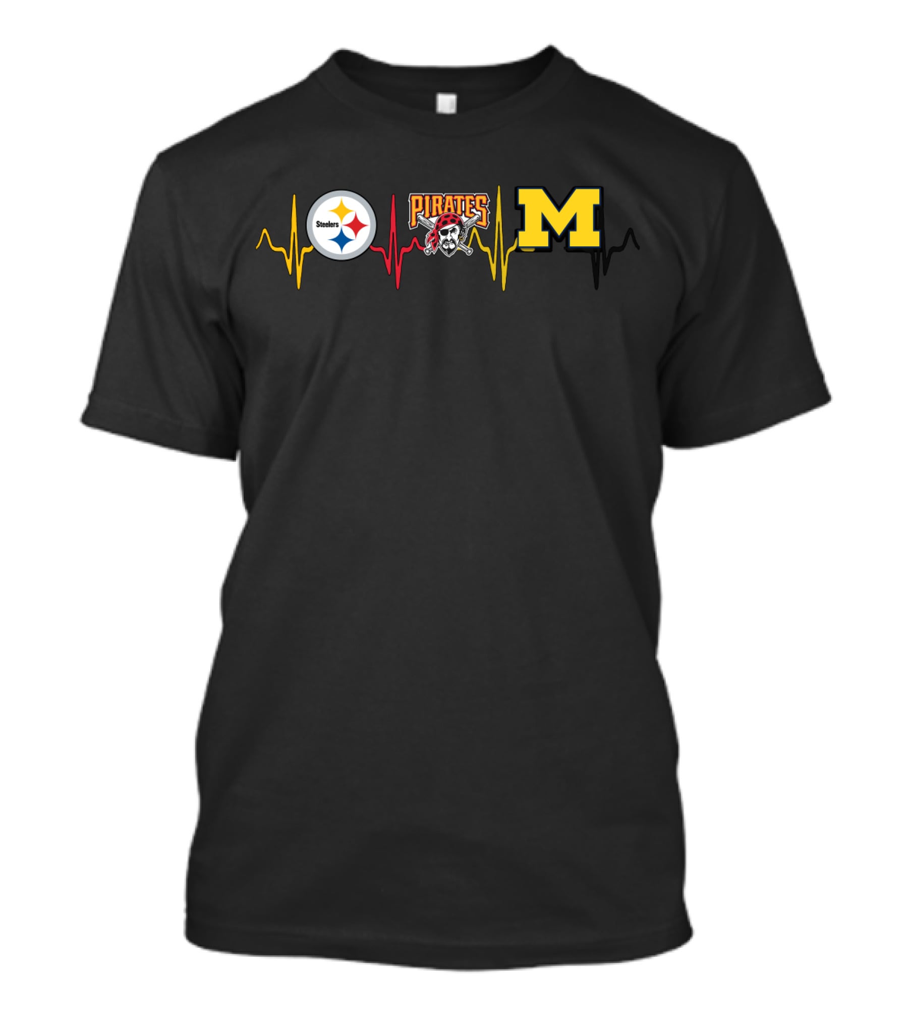 Steelers Pirates Michigan Wolverines Heartbeat Logo Fan T-Shirt