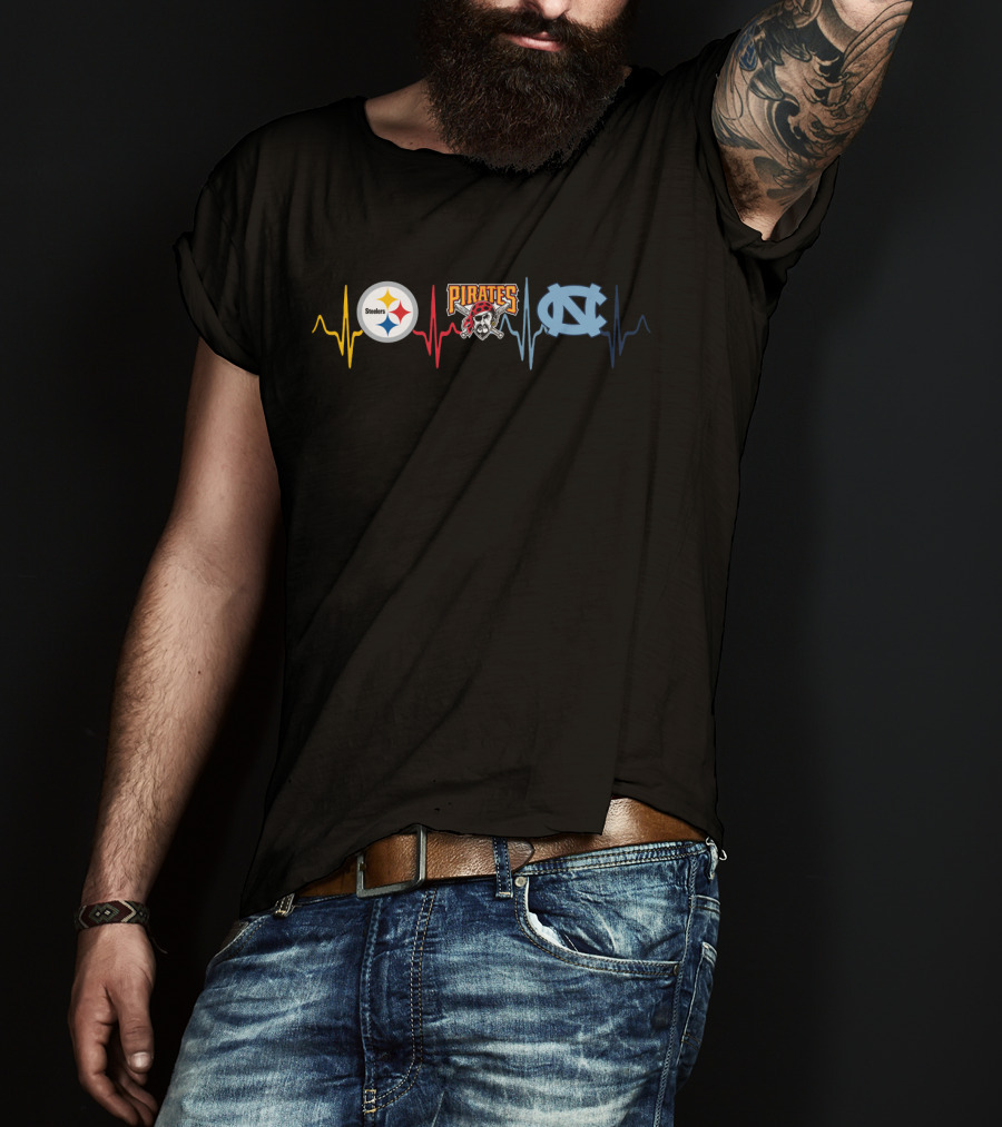 Love Steelers Pirates North Carolina Tar Heels Logos T-Shirt