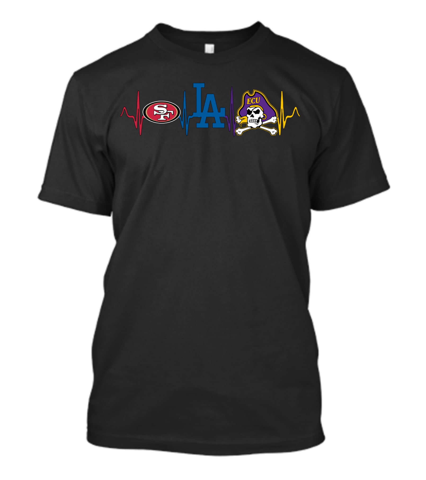 49ers Dodgers Ecu Pirates Heartbeat T-Shirt