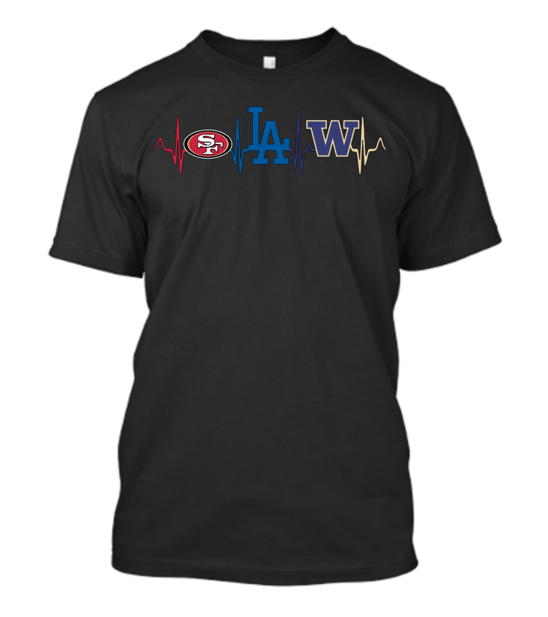 Love 49ers Dodgers Huskies Fan Heartbeat T-Shirt