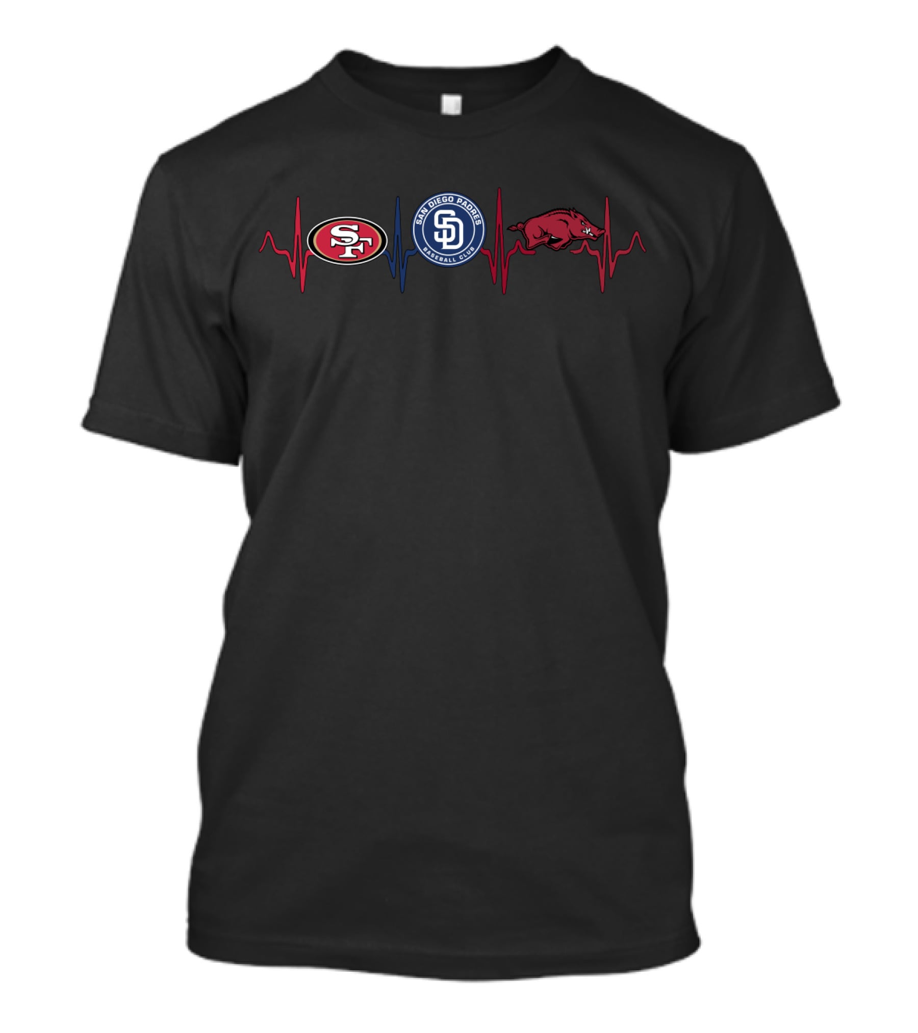 San Francisco 49ers San Diego Padres Arkansas Razorbacks Heartbeat T-Shirt
