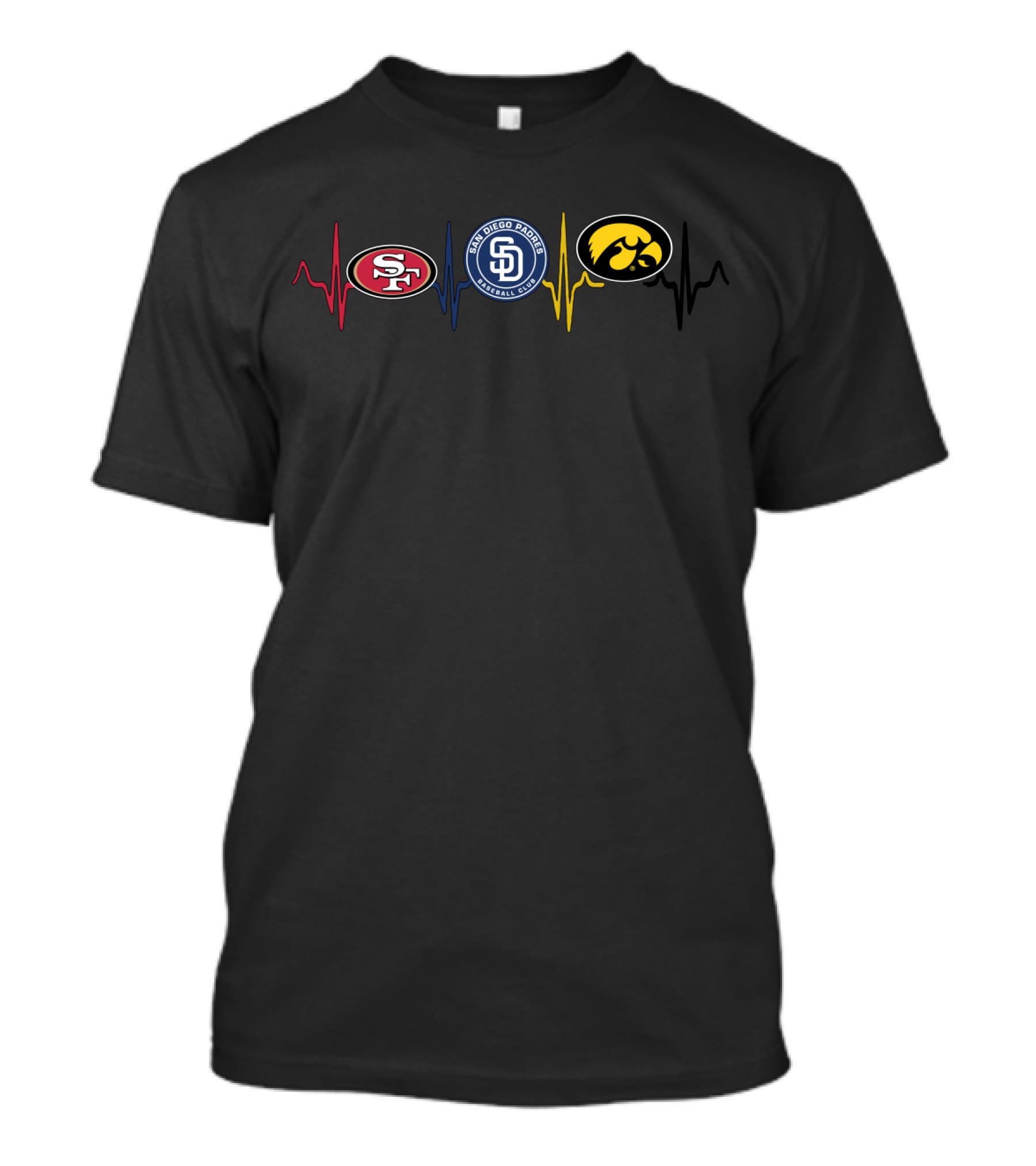 Love 49ers Padres Iowa Hawkeyes Heartbeat T-Shirt