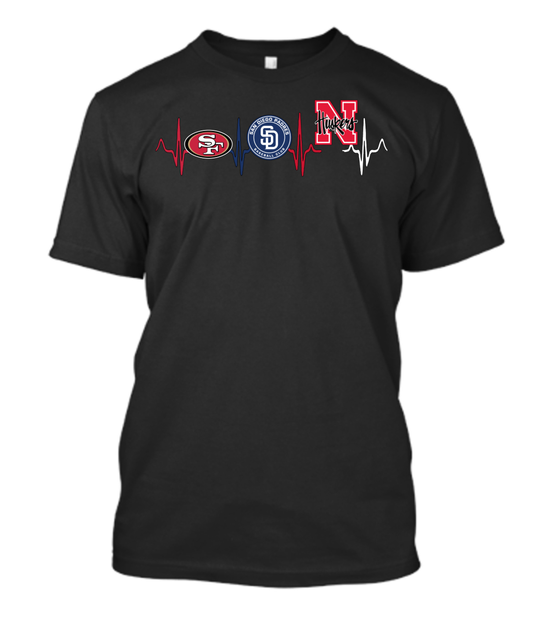 49ers Padres Nebraska Huskers Heartbeat T-Shirt