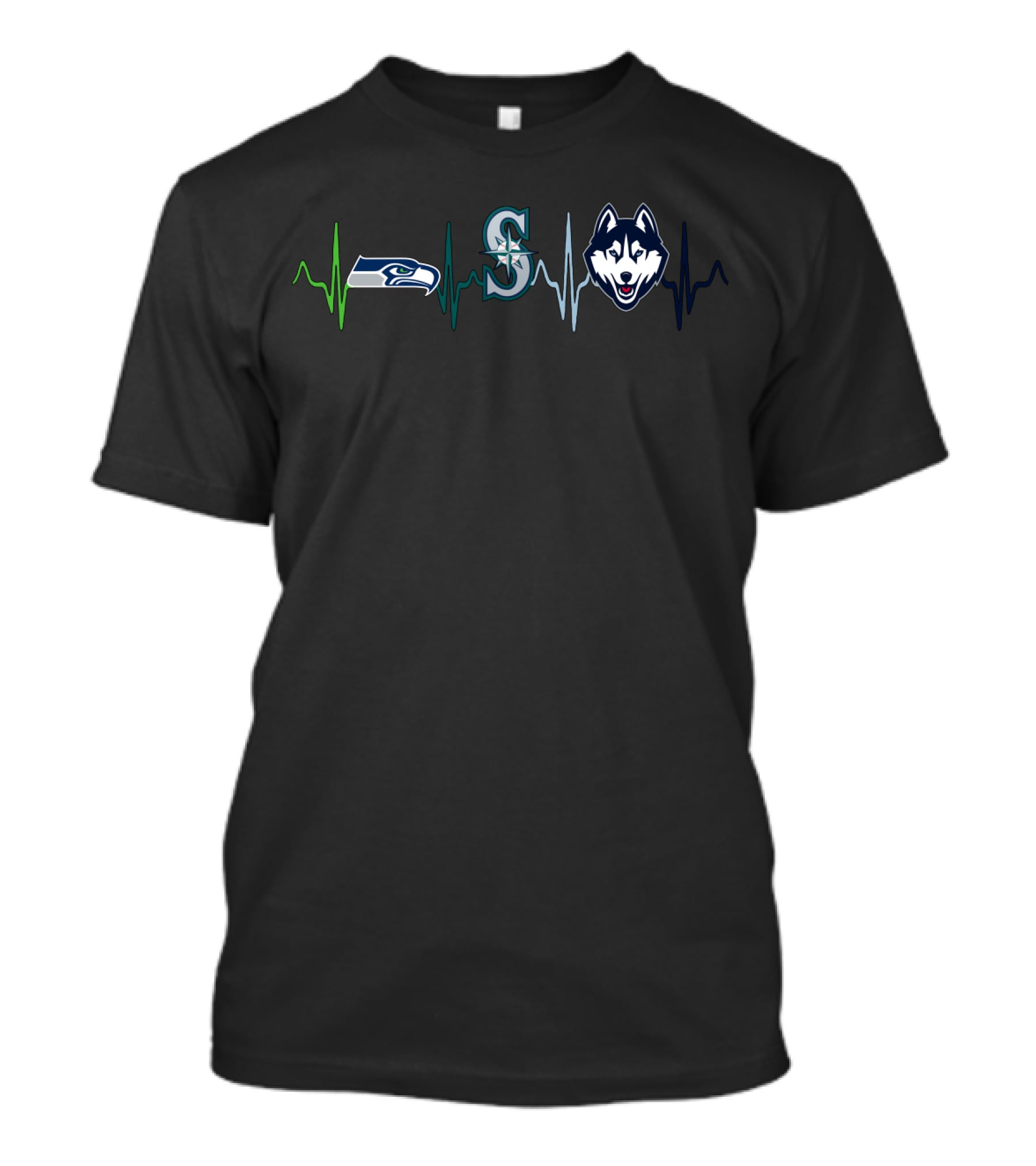 Seahawks Mariners Huskies Heartbeat T-Shirt