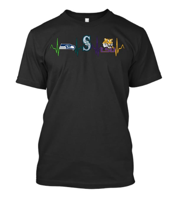 Love Seahawks Mariners Lsu Tigers Heartbeat T-Shirt
