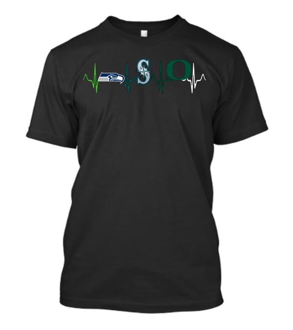 Seahawks Mariners Oregon Ducks Heartbeat Logo Combination T-Shirt