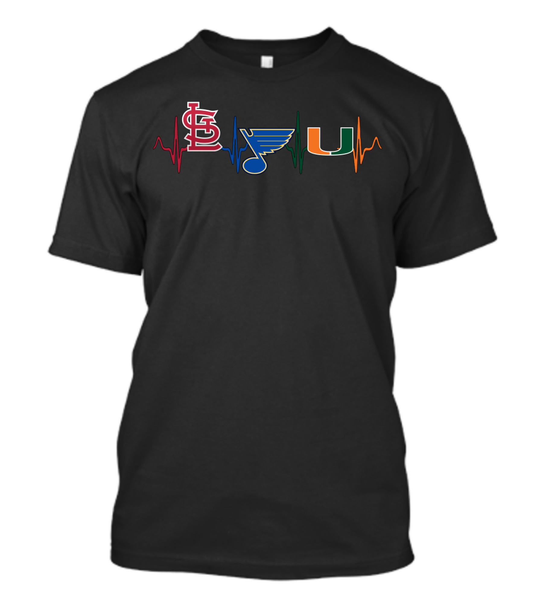 Love St. Louis Cardinals Blues Miami Hurricanes Heartbeat T-Shirt