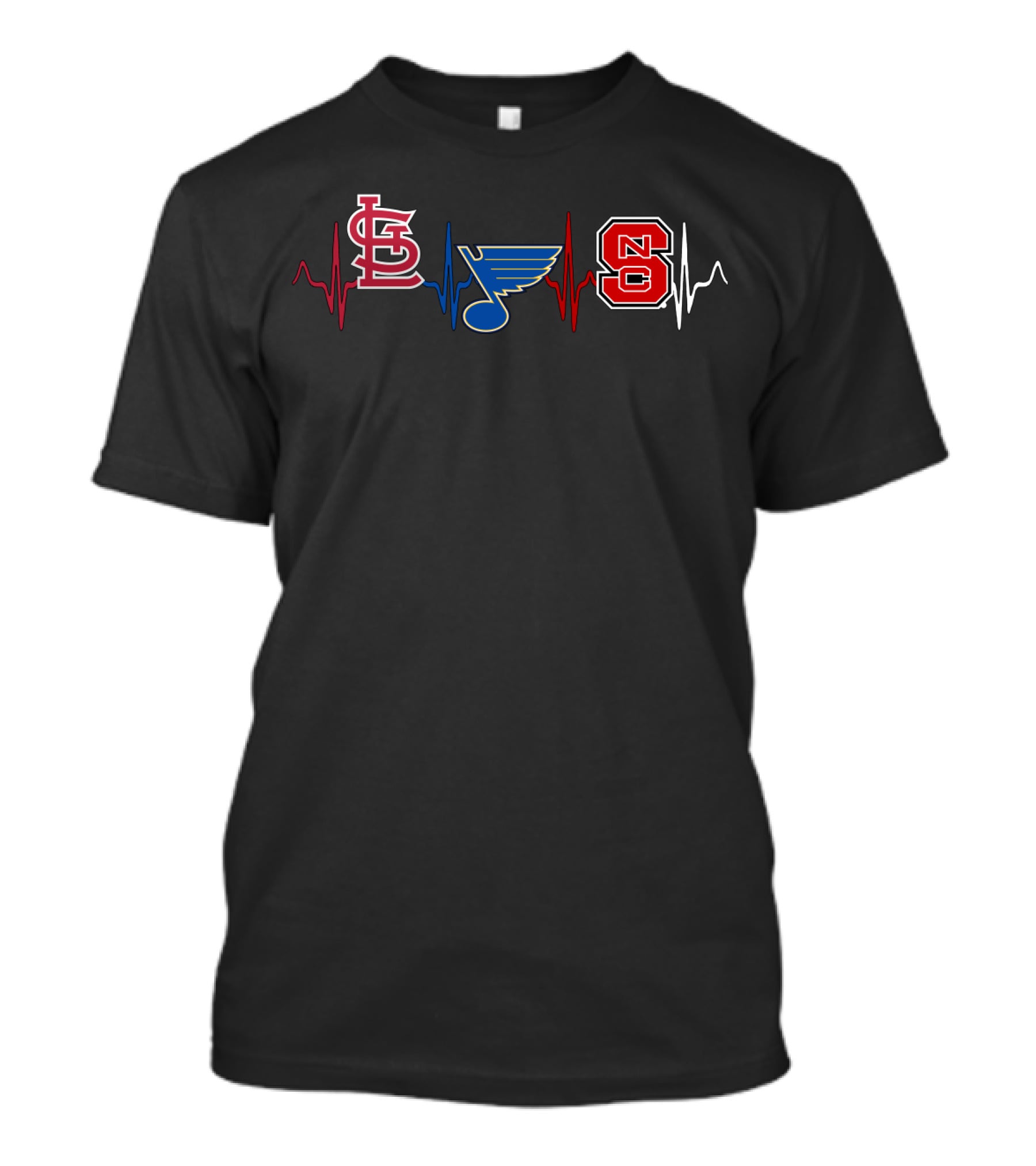 Love Stl Cardinals Blues Nc State Heartbeat T-Shirt