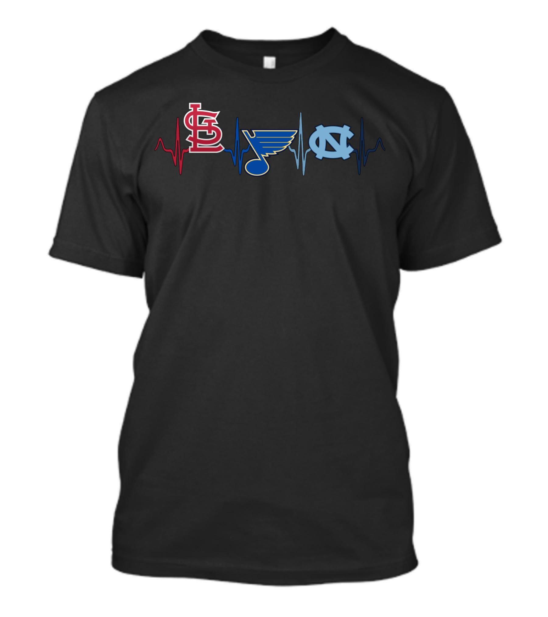 Love St. Louis Cardinals Blues North Carolina Tar Heels Heartbeat T-Shirt