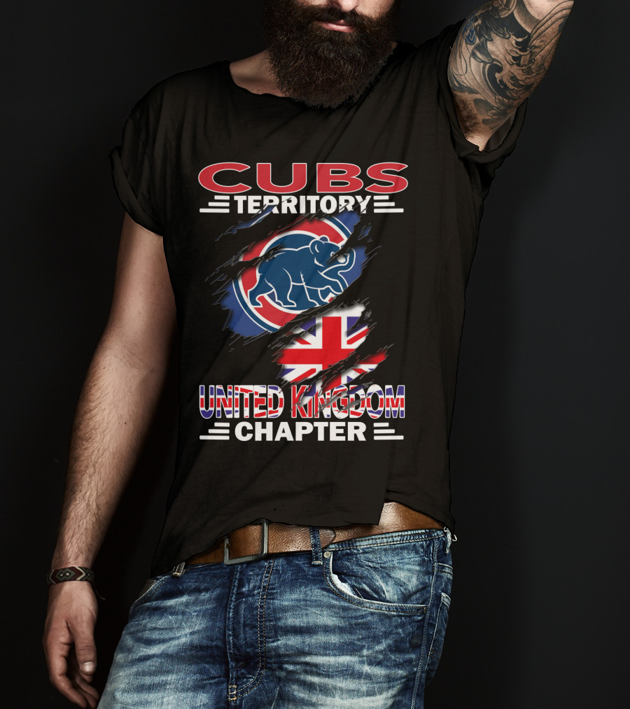 Cubs Territory United Kingdom Chapter Cubs Bear Logo With Union Jack Background T-Shirt