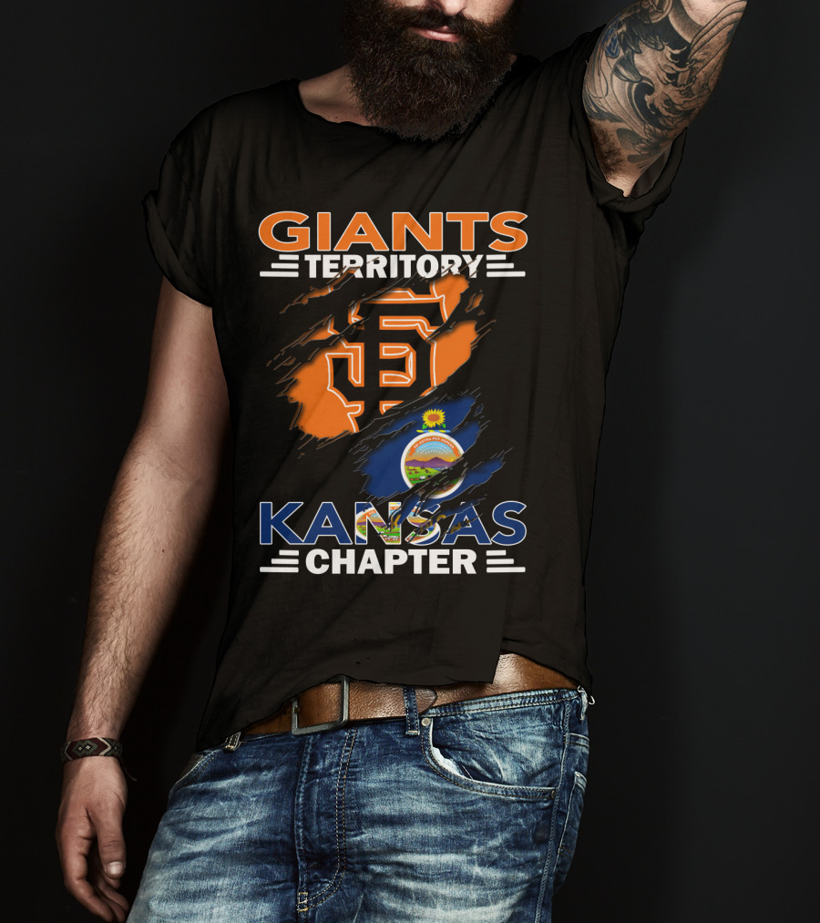 San Francisco Giants Territory Kansas Chapter Logo And Flag Bust T-Shirt