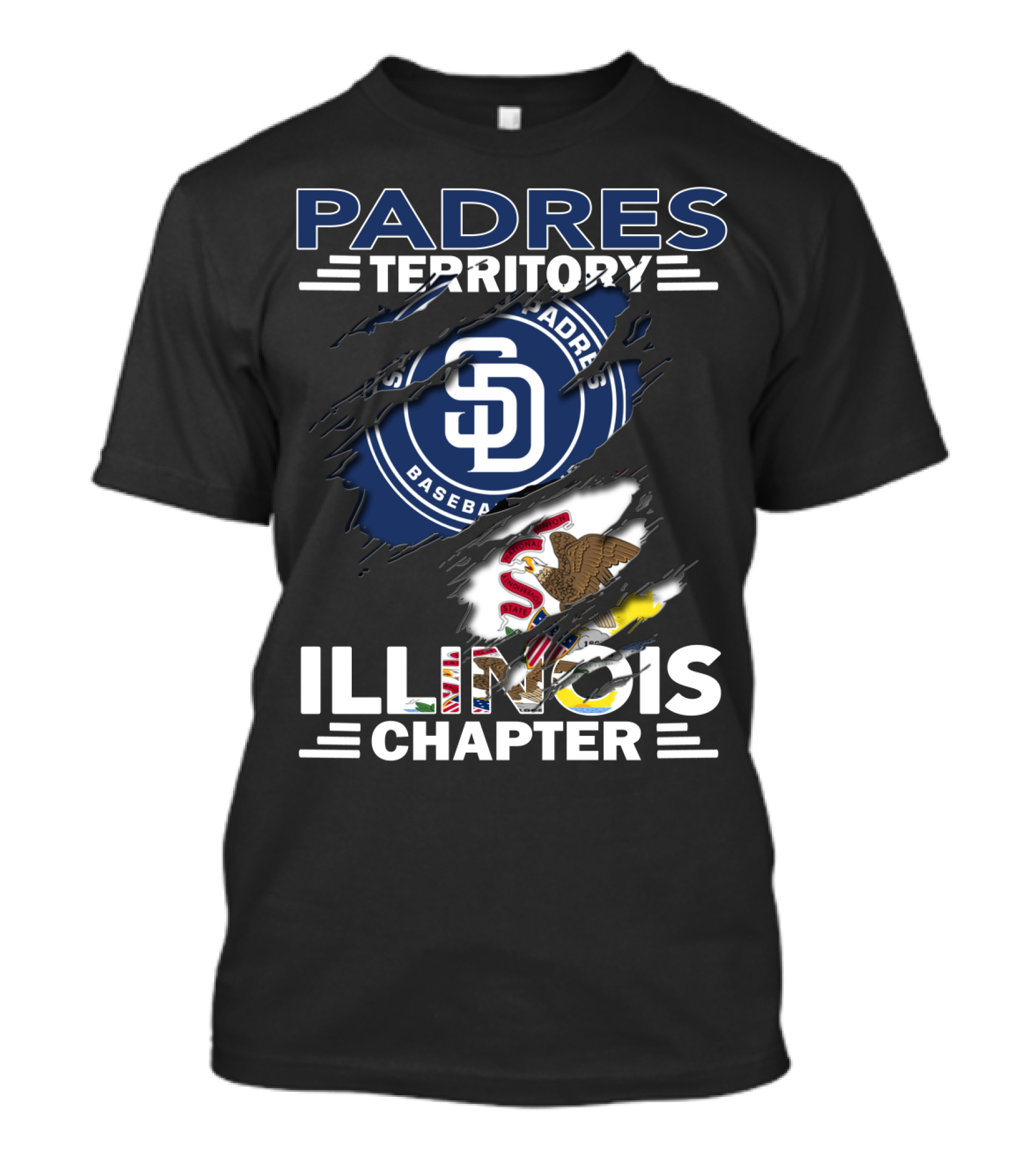 Padres Territory SD Baseball Illinois Chapter Logo With State Flag Elements T-Shirt